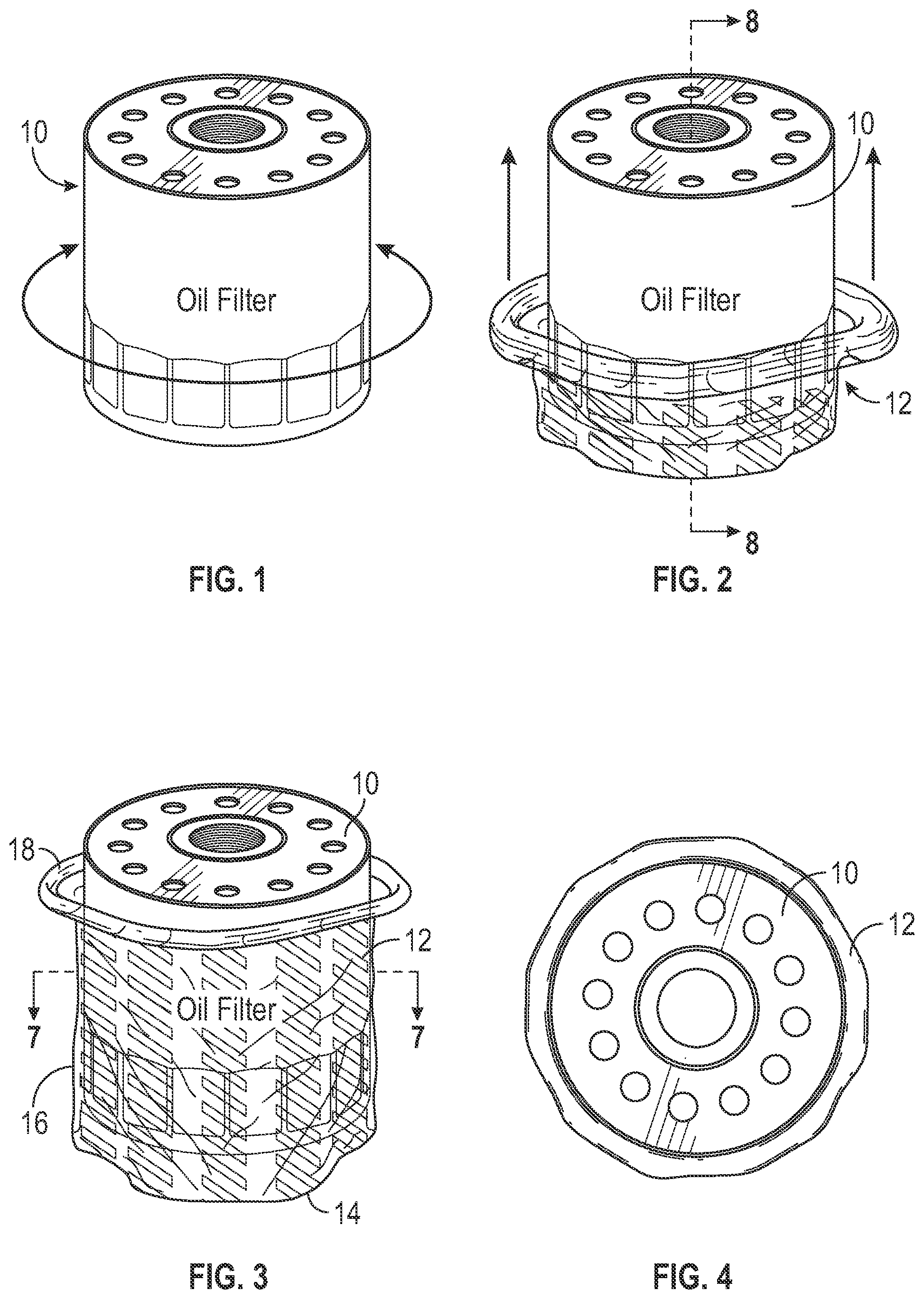 Patent US11772887 Figure 1 – Disposable sheath for oil filter removal and containment