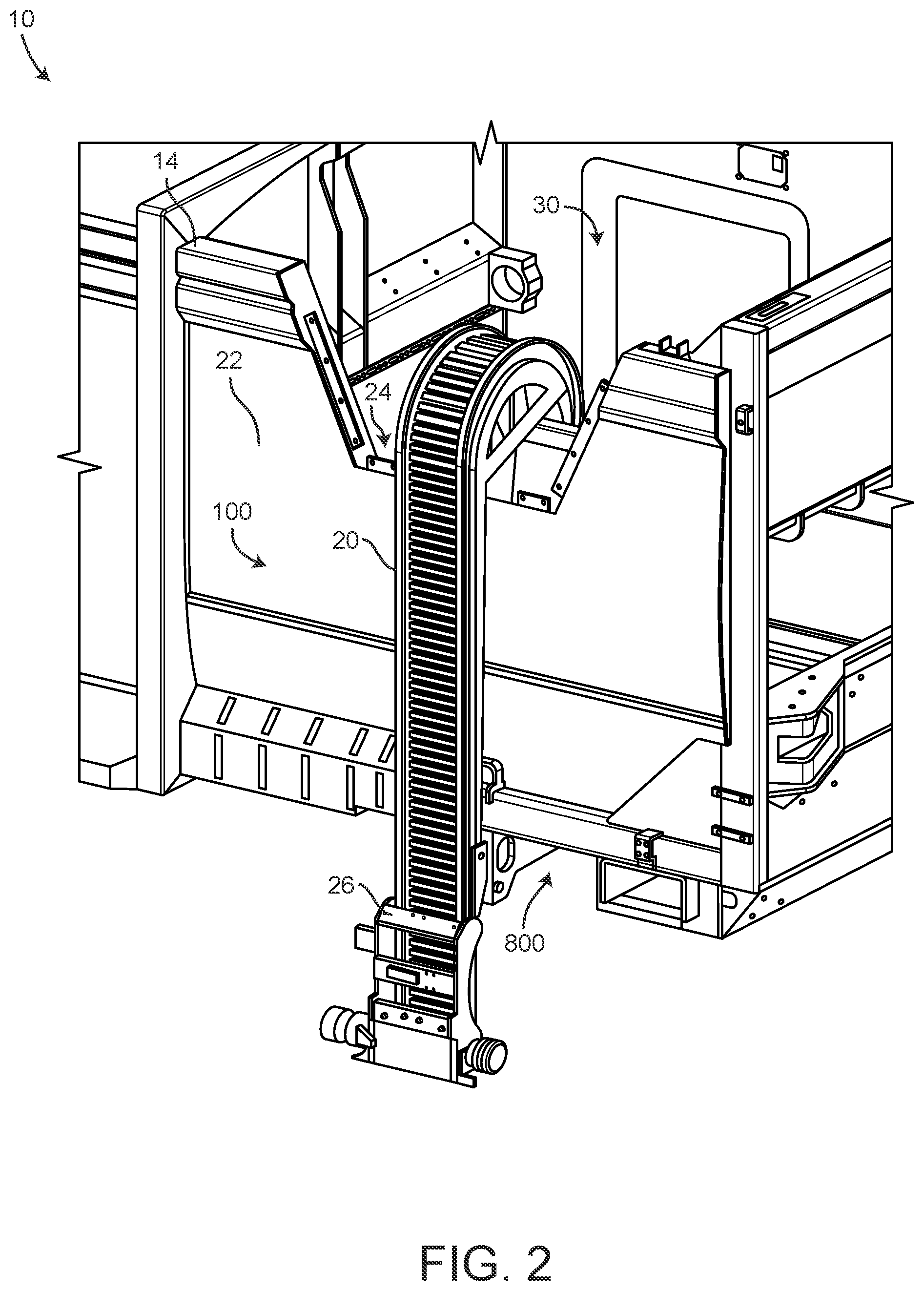 Patent US11772890 Figure 2 – Refuse vehicle with electric reach apparatus