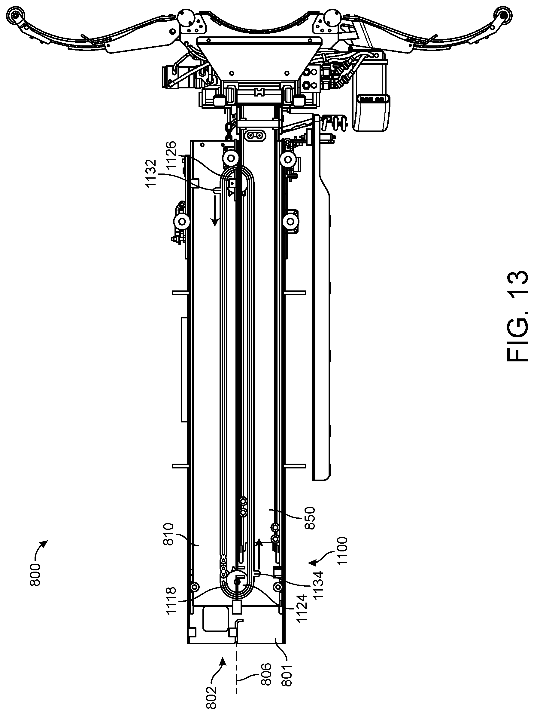 Patent US11772890 Figure 10 – Refuse vehicle with electric reach apparatus