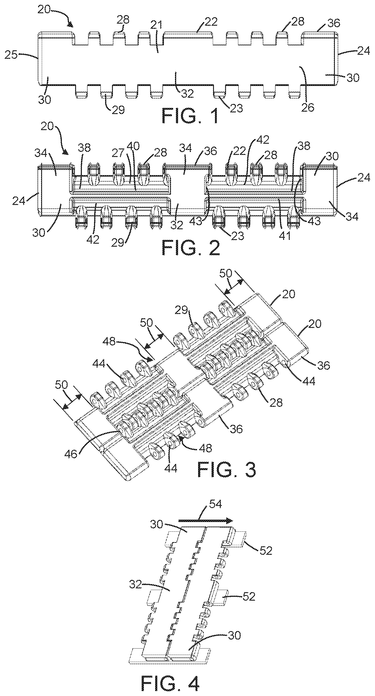 Patent US11772897 Figure 1 – Conveyor belt and module with wear pads