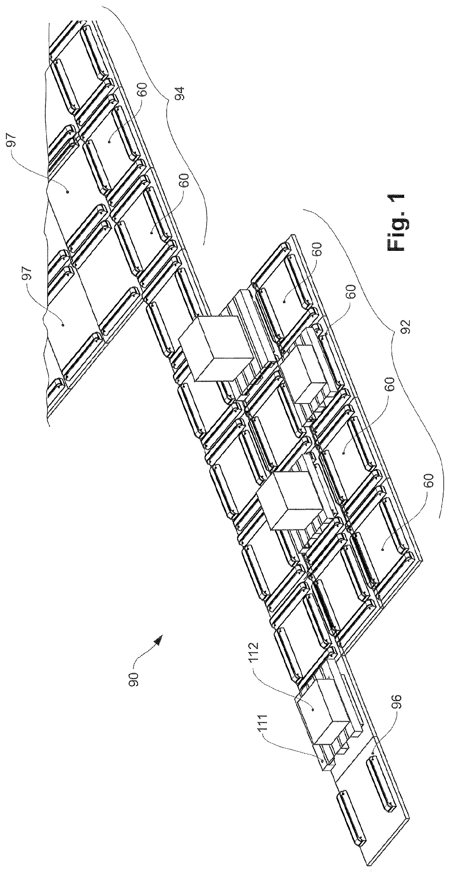 Patent US11772898 Figure 1 – Devices and installations for the automated storage and commissioning of goods and methods for operating such devices and installations