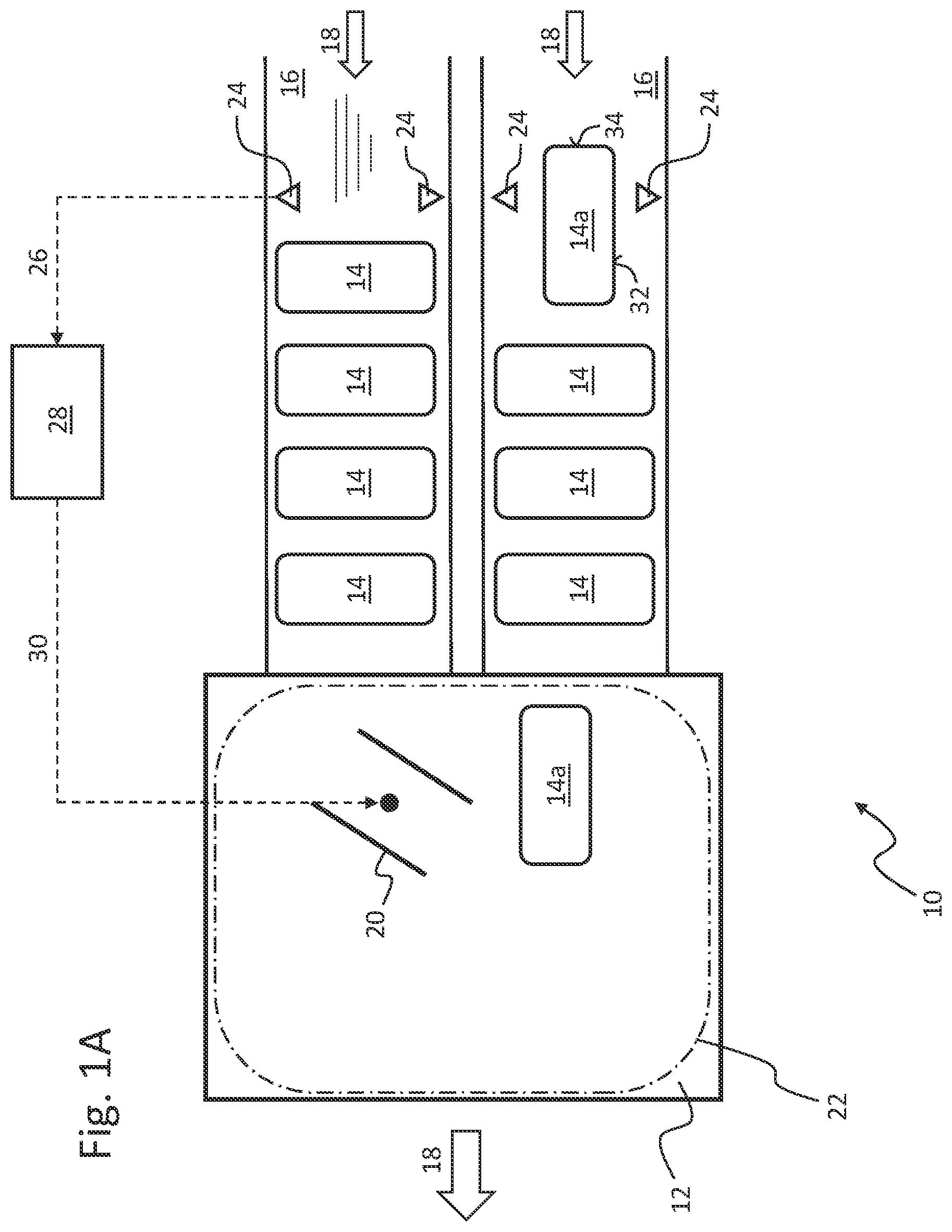 Patent US11772902 Figure 1 – Device and method for the treatment and/or handling of piece goods moved in at least one row