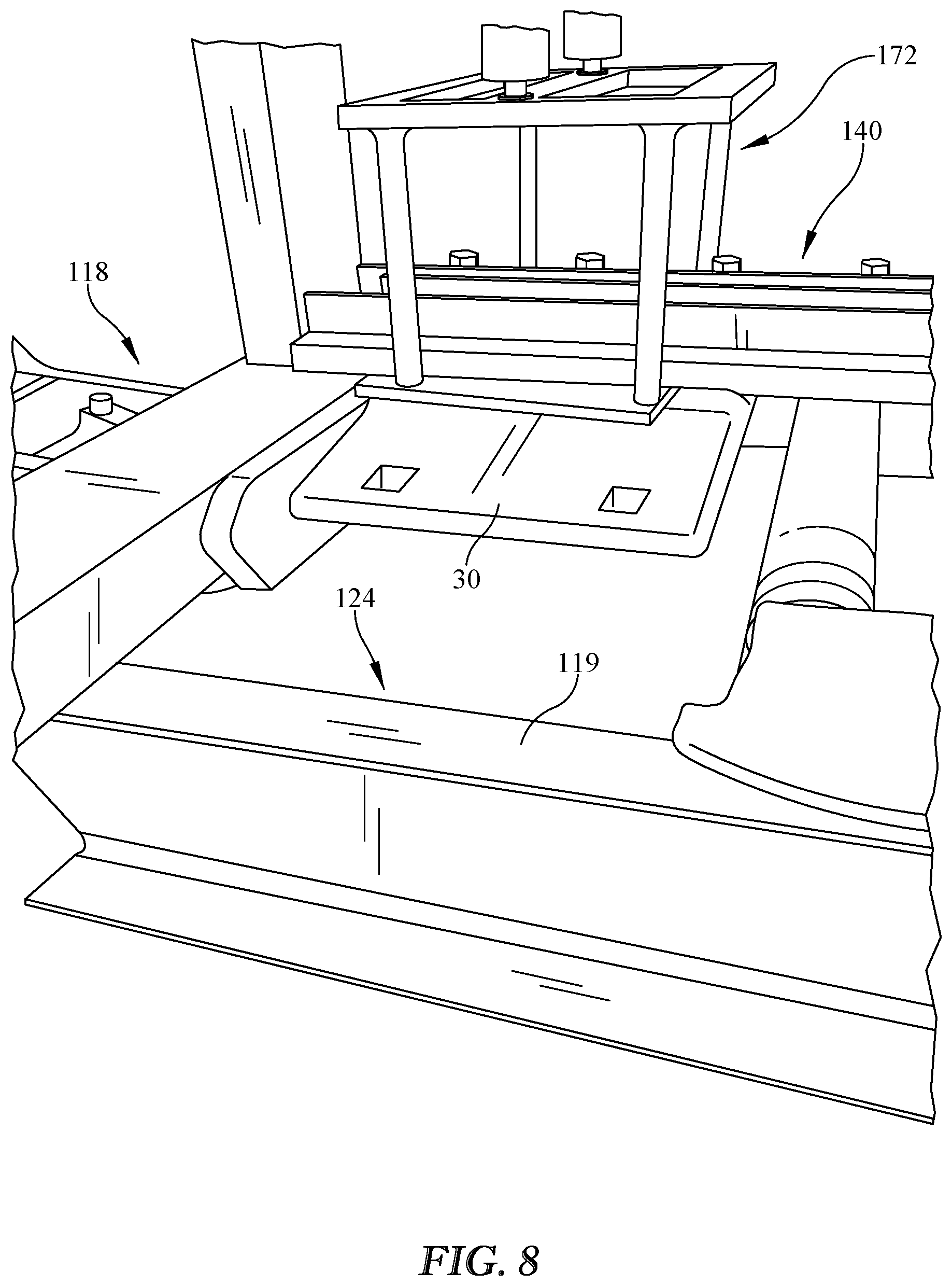 Patent US11772903 Figure 8 – Tie plate dispenser and method therefore