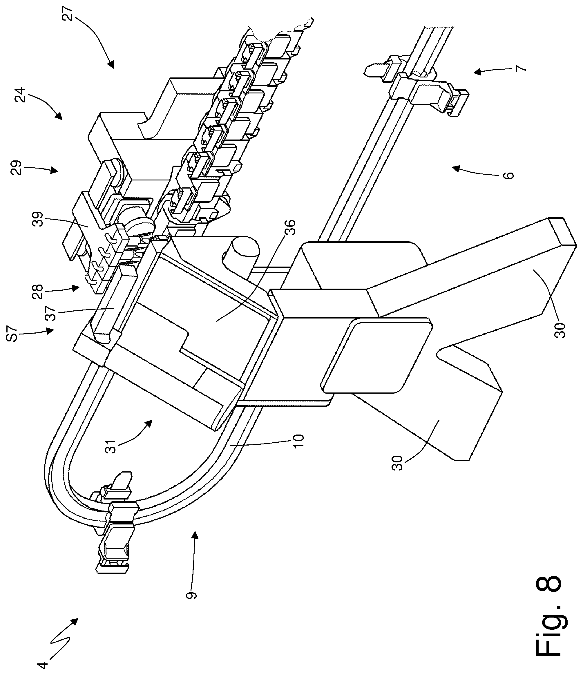 Patent US11772907 Figure 7 – Transport system for an at least partially complete cartridge, in particular for an electronic cigarette