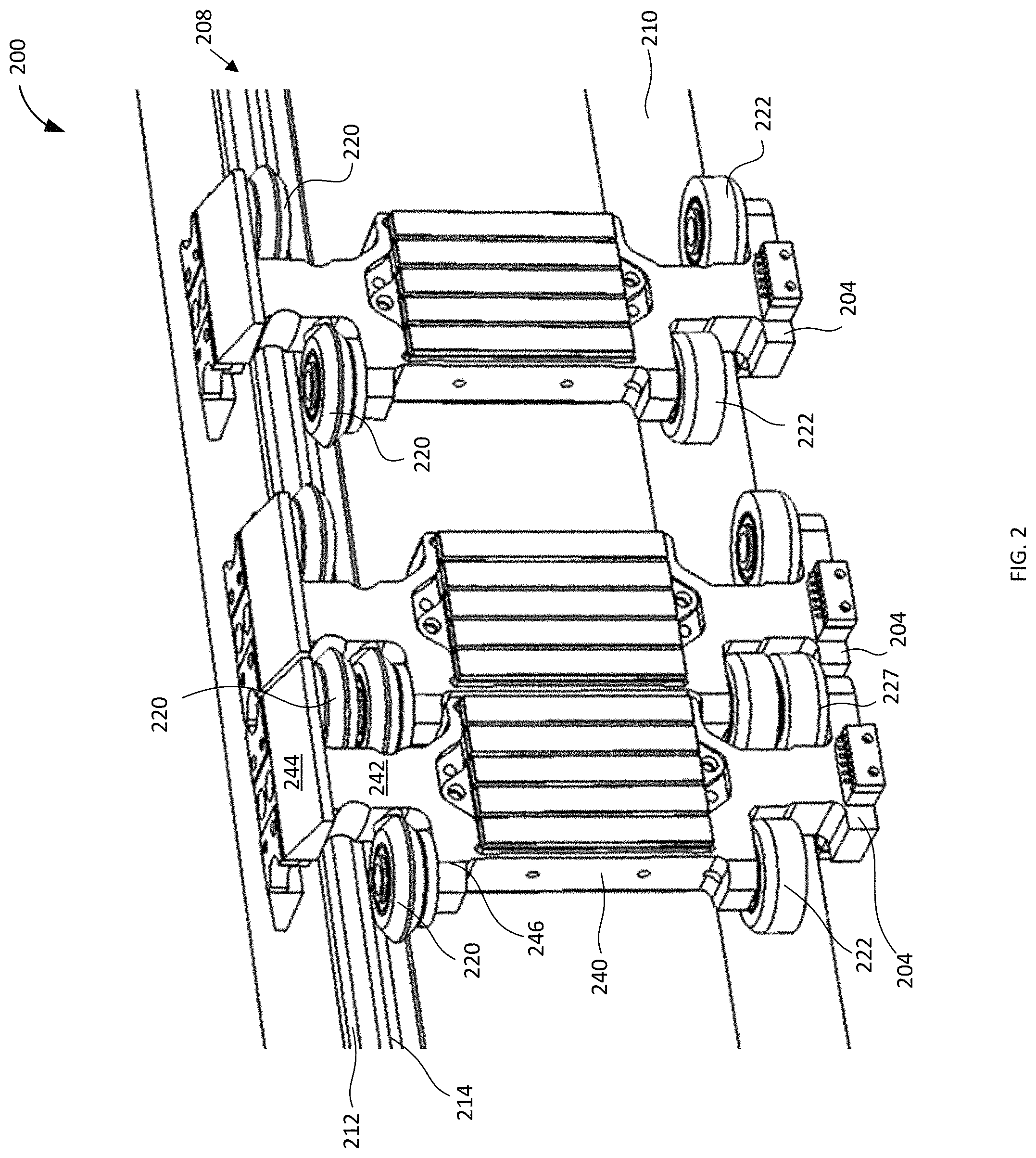 Patent US11772909 Figure 2 – Linear motor conveyor system and moving elements therefor providing a reduced tooling pitch
