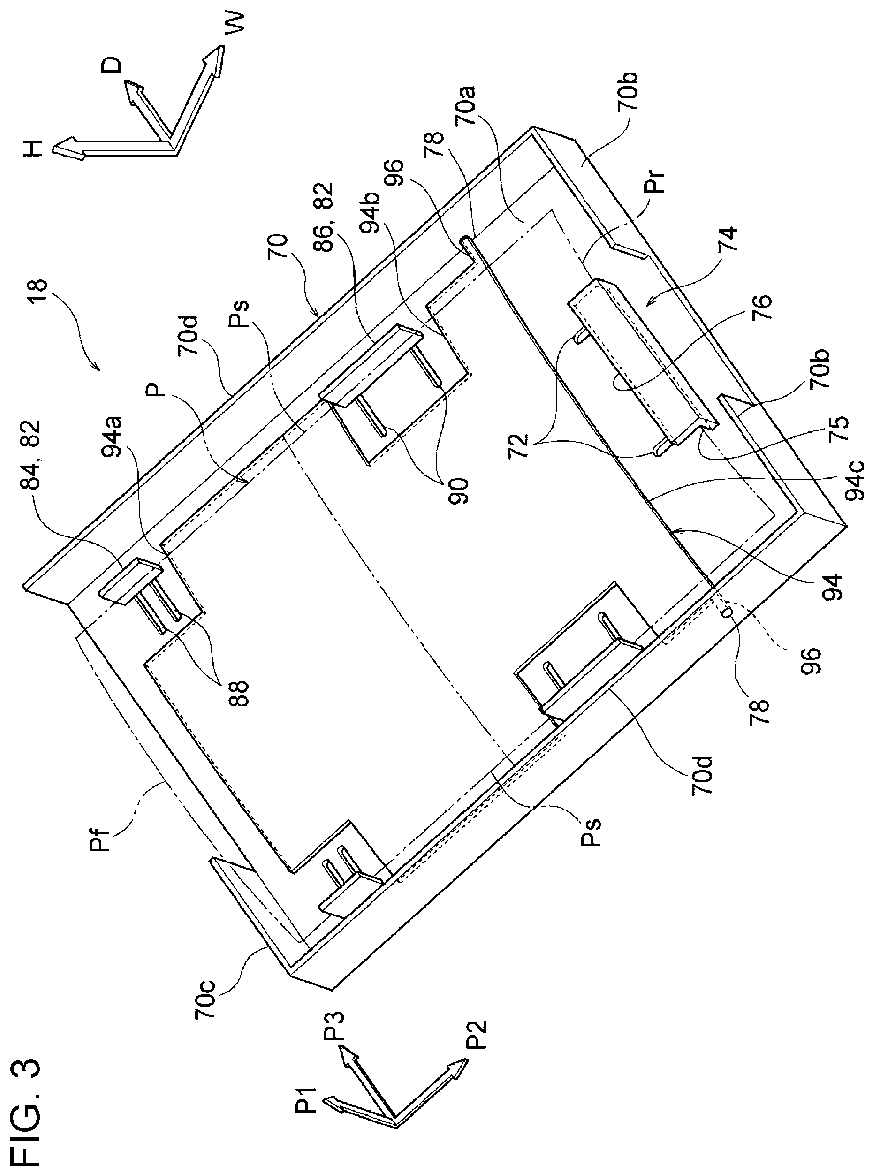 Patent US11772916 Figure 3 – Container member and image forming apparatus with container body containing and tilting recording medium