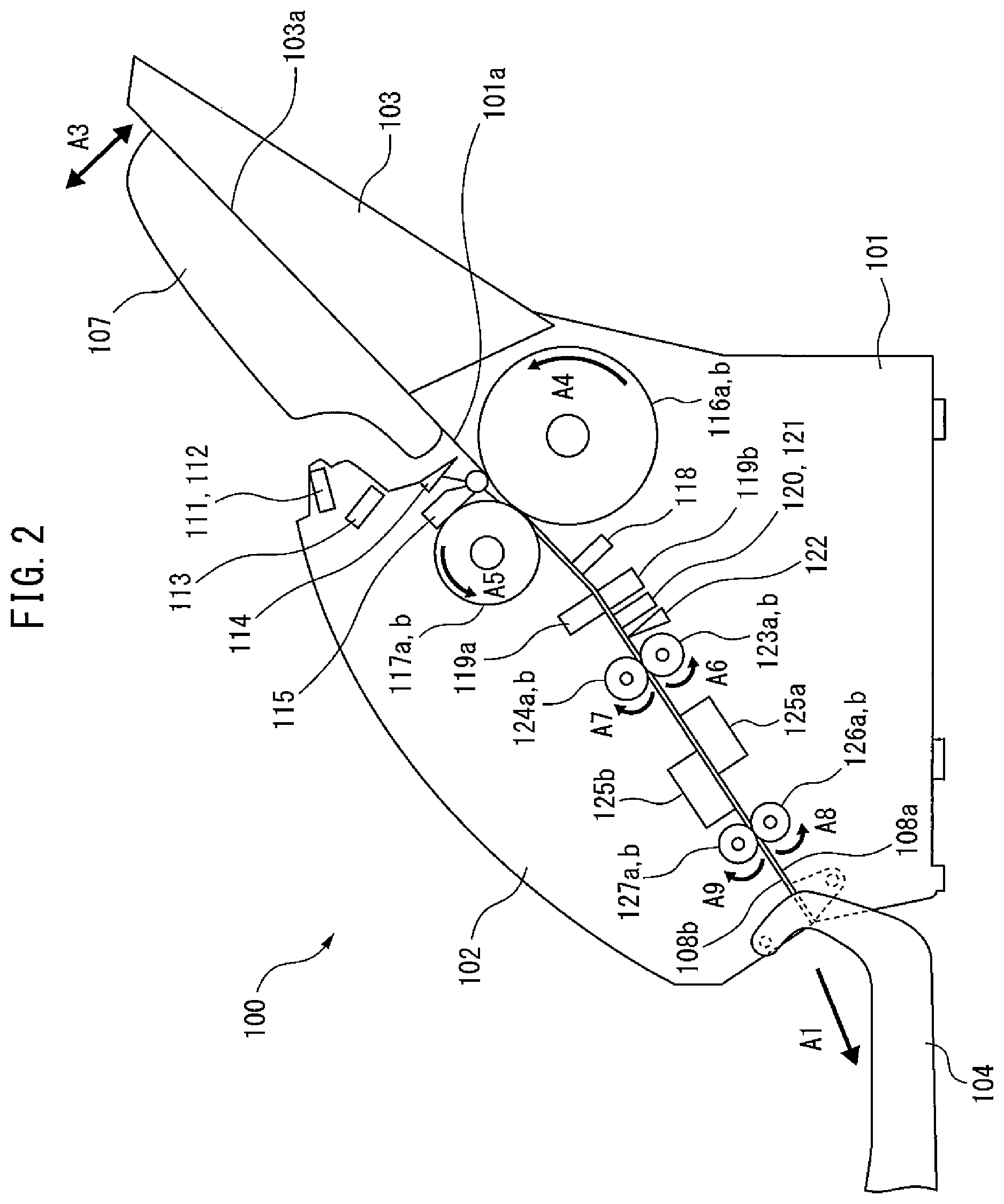 Patent US11772918 Figure 2 – Medium conveying apparatus for detecting a folding of a medium