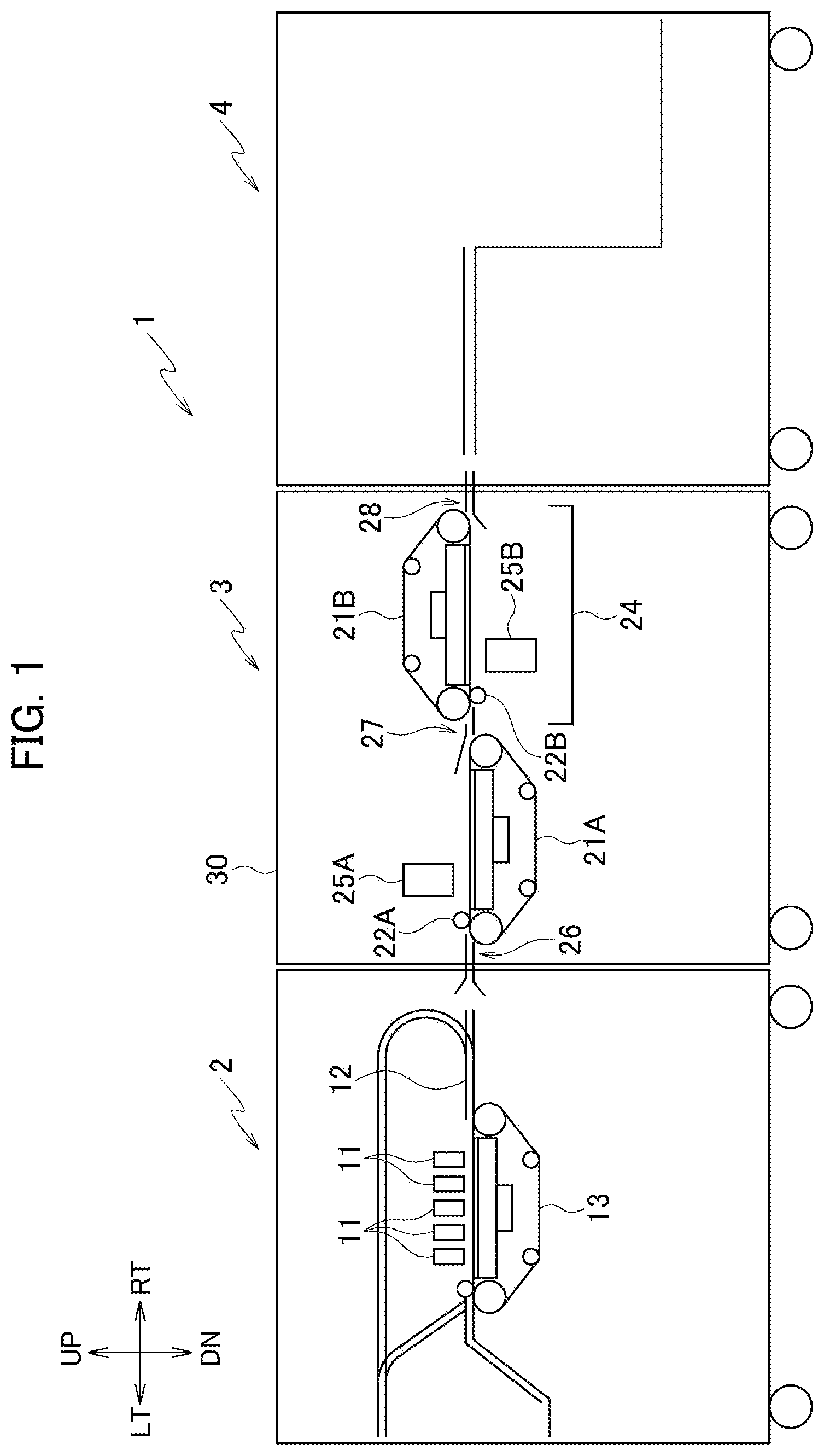 Patent US11772922 Figure 1 – Conveying apparatus with conveyance surface facing downward