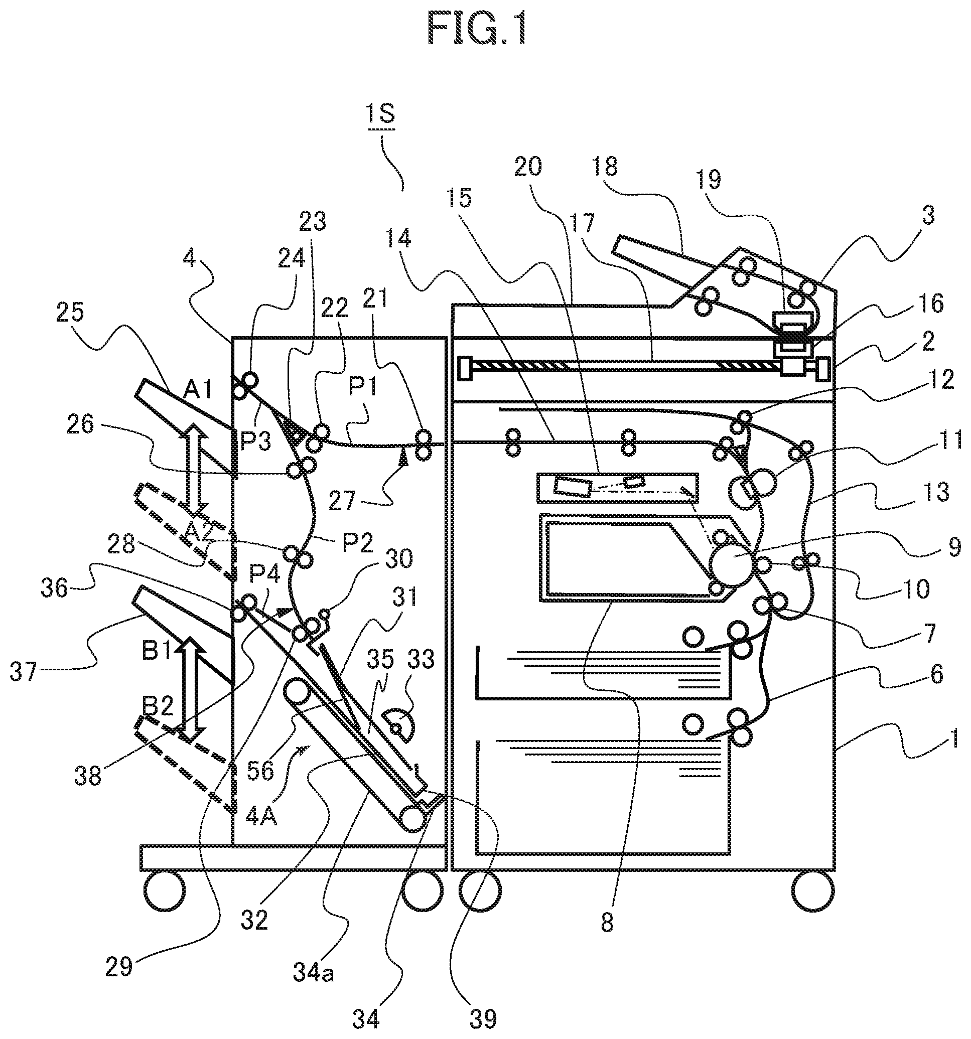 Patent US11772926 Figure 1 – Sheet discharging apparatus, sheet processing apparatus, and image forming system