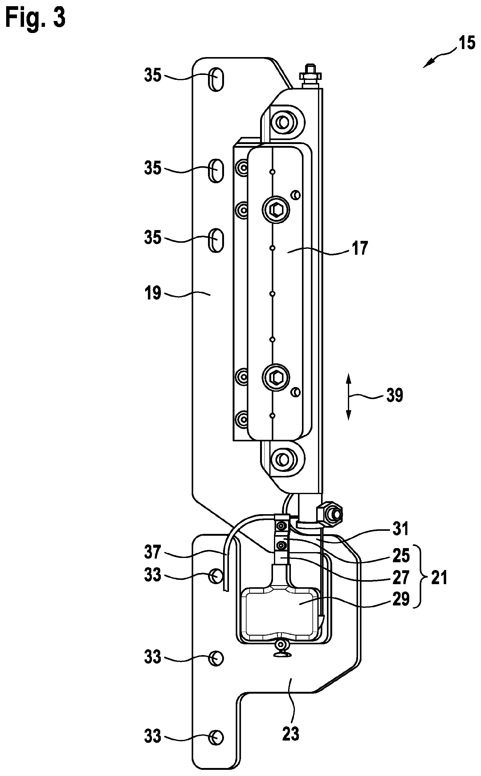 Patent US11772933 Figure 3 – Brake device for an elevator car, comprising an integrated load measuring device, use thereof in an elevator system, and method