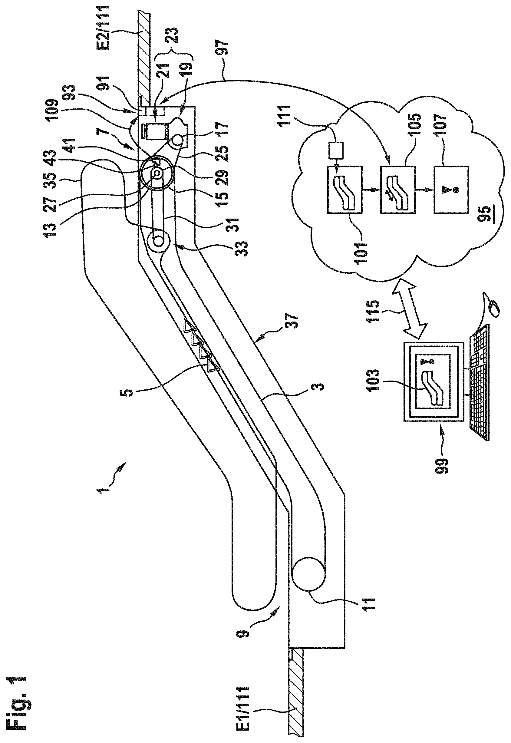 Patent US11772938 Figure 1 – Speed monitoring device of a passenger transportation system