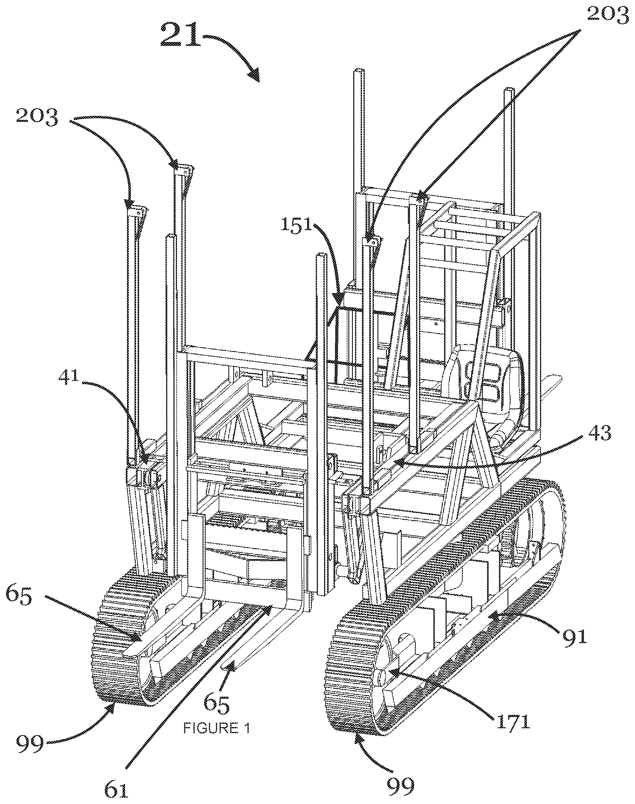 Patent US11772945 Figure 1 – Straddle fork vehicle
