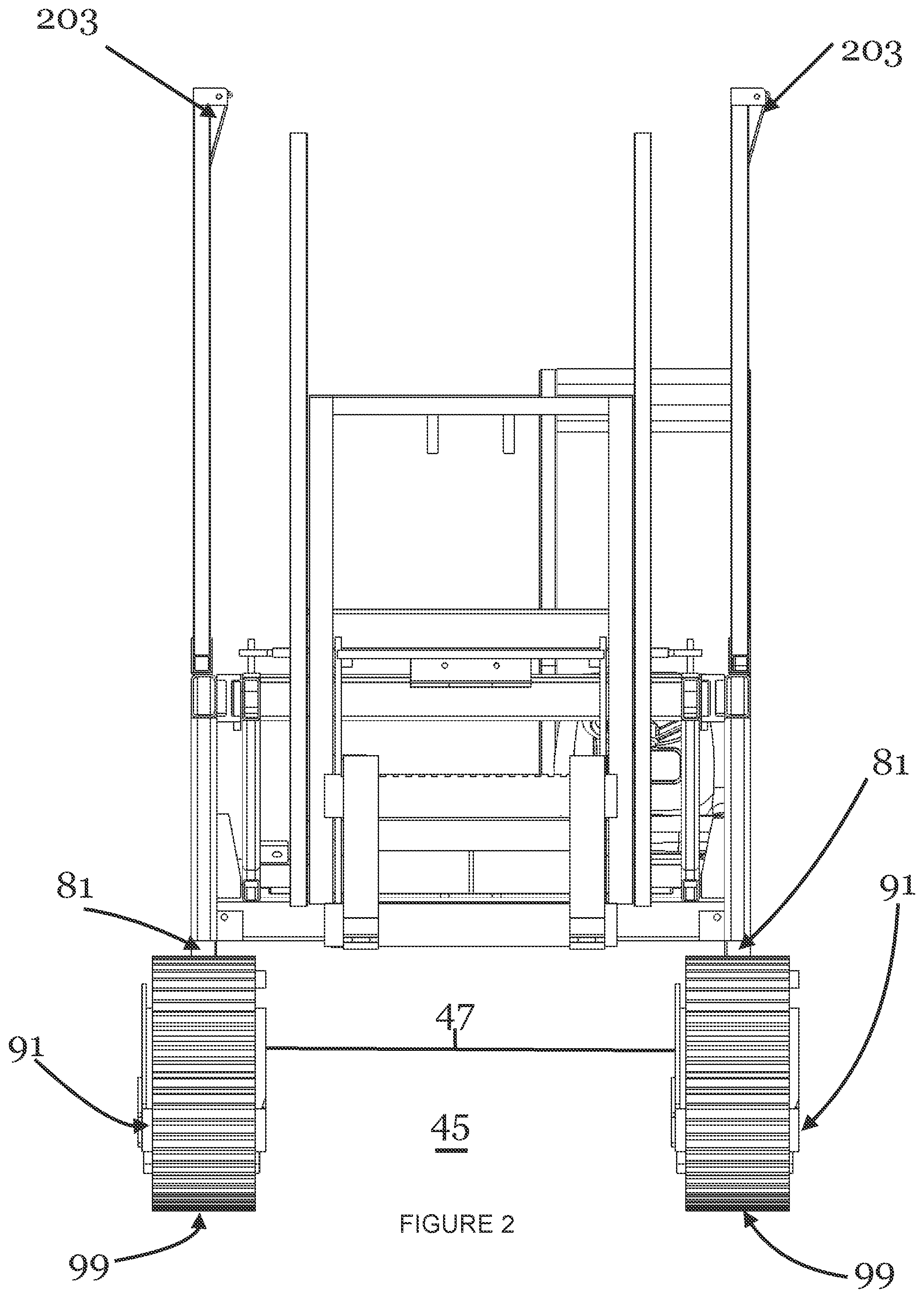 Patent US11772945 Figure 2 – Straddle fork vehicle