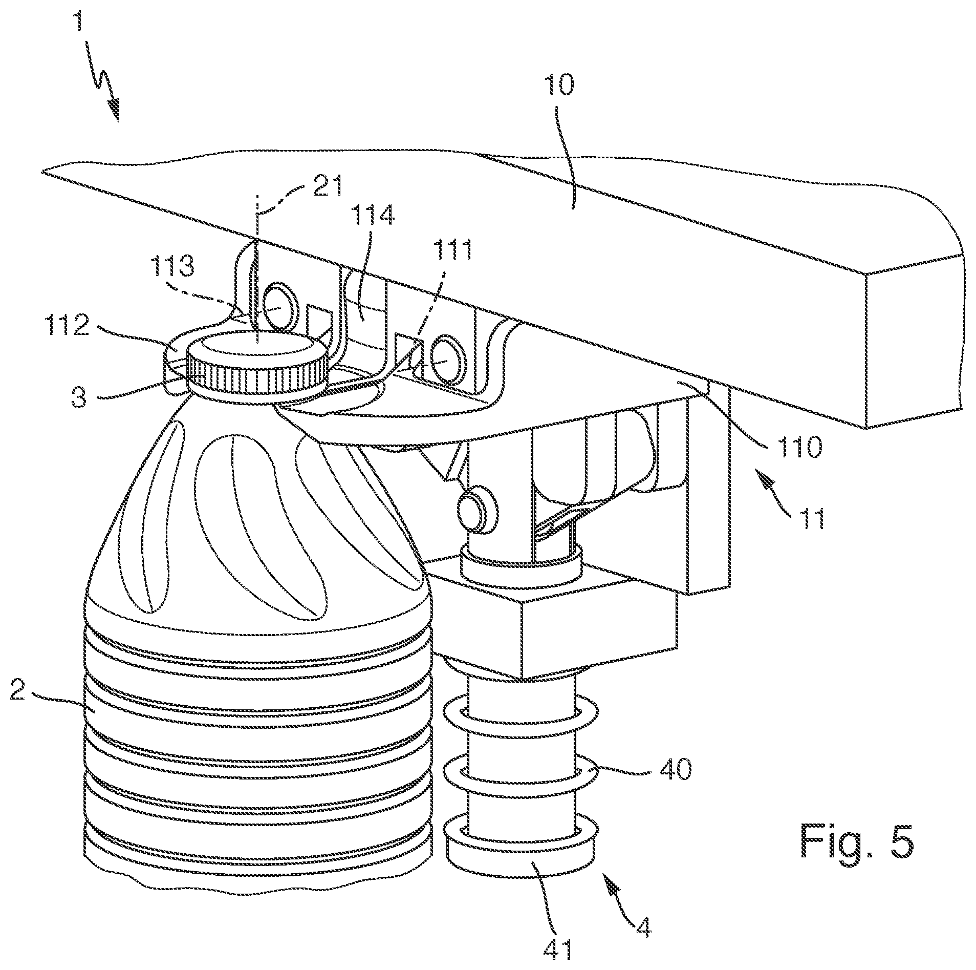 Patent US11772949 Figure 5 – Device for holding a container and closing device