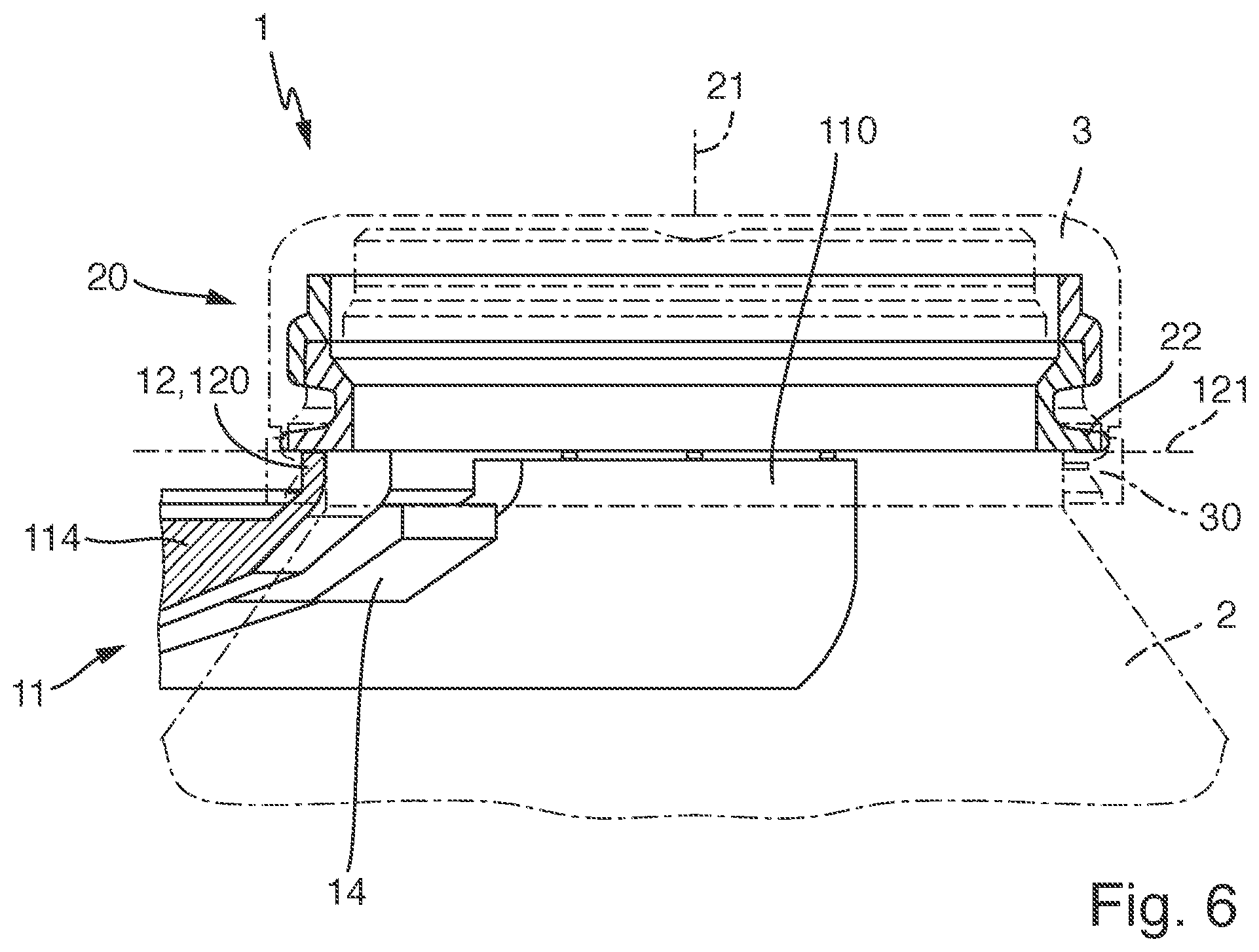Patent US11772949 Figure 6 – Device for holding a container and closing device