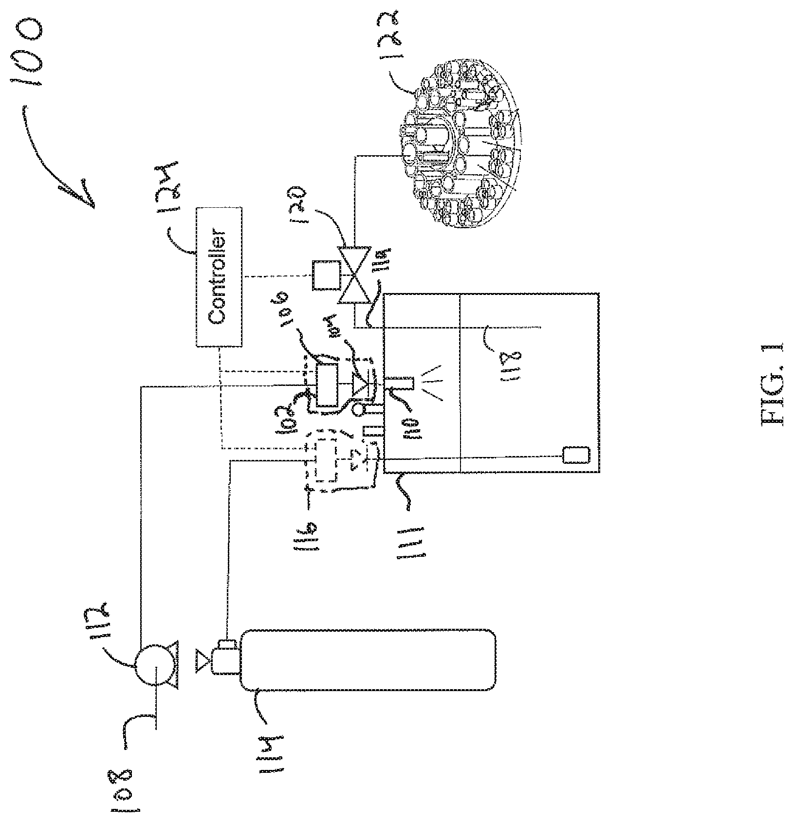 Patent US11772954 Figure 1 – Backflow detection and mixing module with a thermal mass flow meter