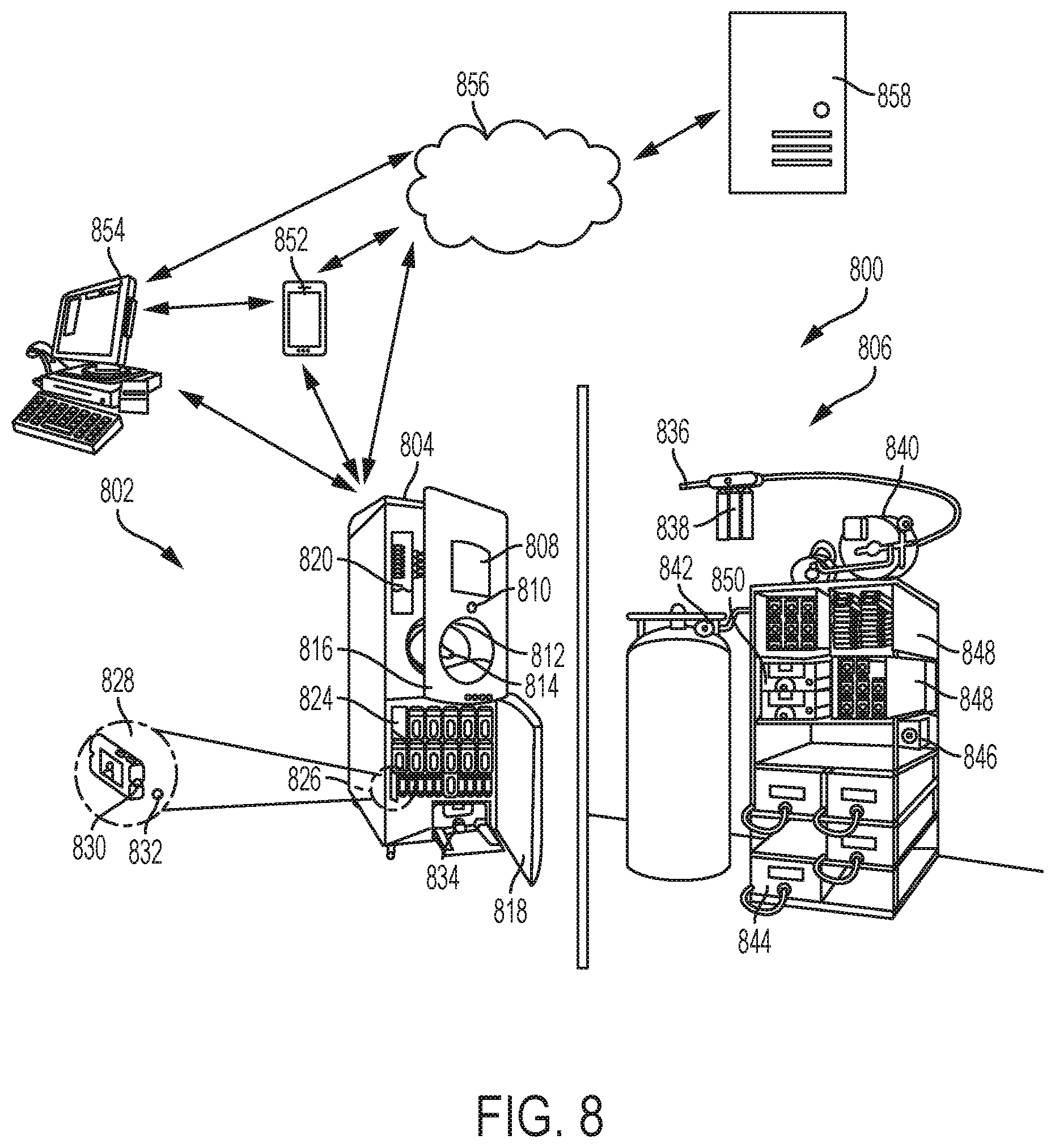 Patent US11772954 Figure 8 – Backflow detection and mixing module with a thermal mass flow meter
