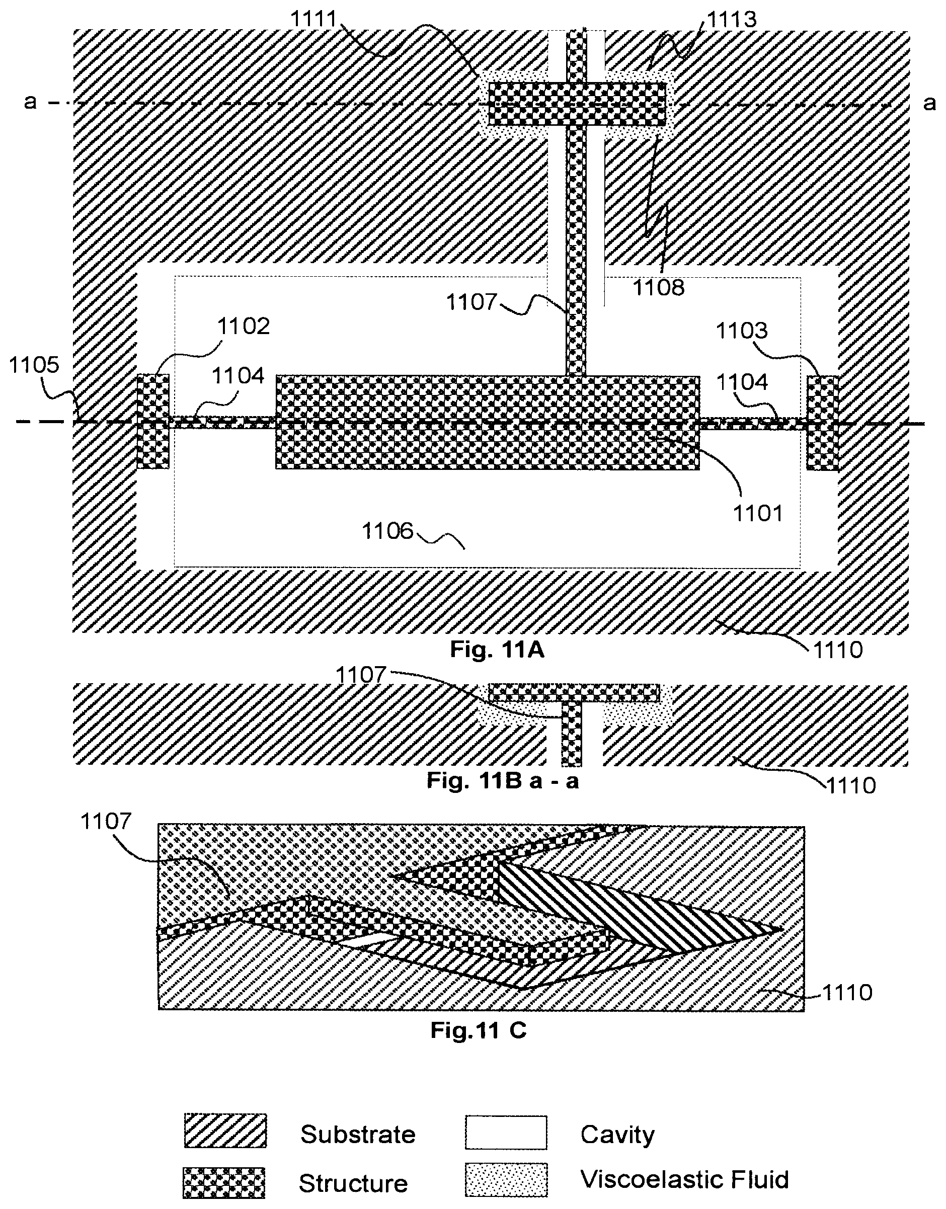 Patent US11772959 Figure 11 – MEMS device with improved dynamic mechanical performance through damping by localized viscoelastic medium