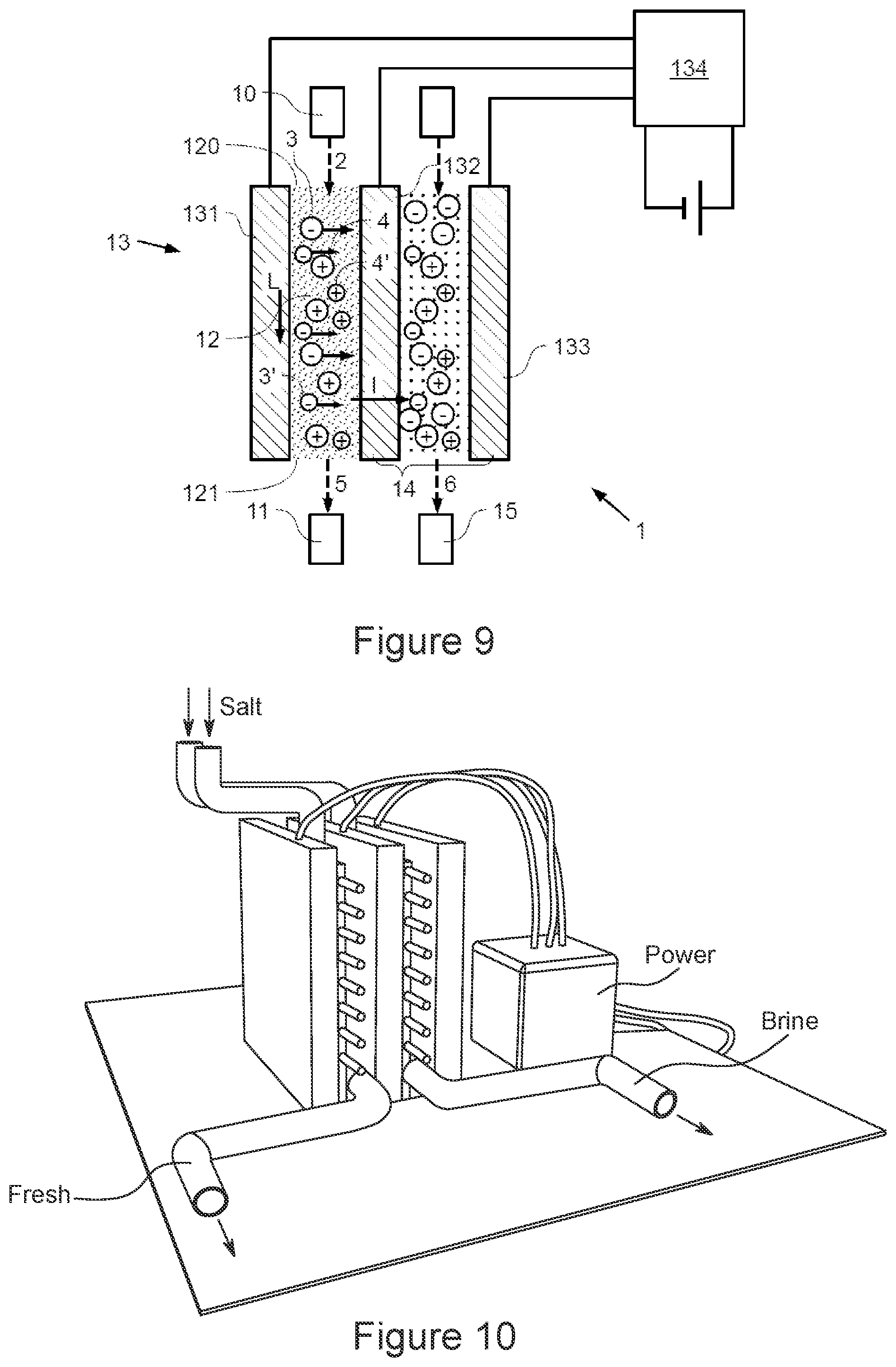 Patent US11772992 Figure 7 – Deionization device and method for at least partially deionizing a feed liquid in which an electrolyte is dissolved, and apparatuses using such devices