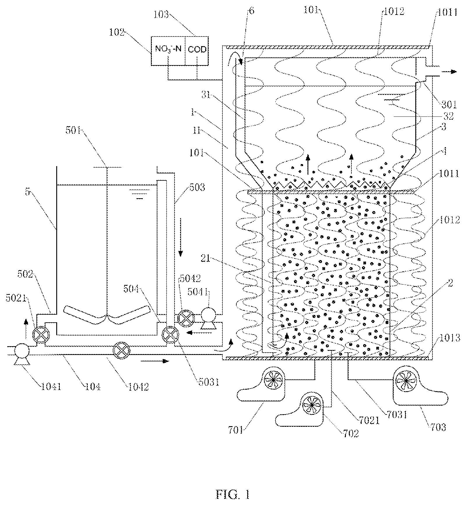 Patent US11772995 Figure 1 – Total nitrogen removal device for sewage and method for operating the same