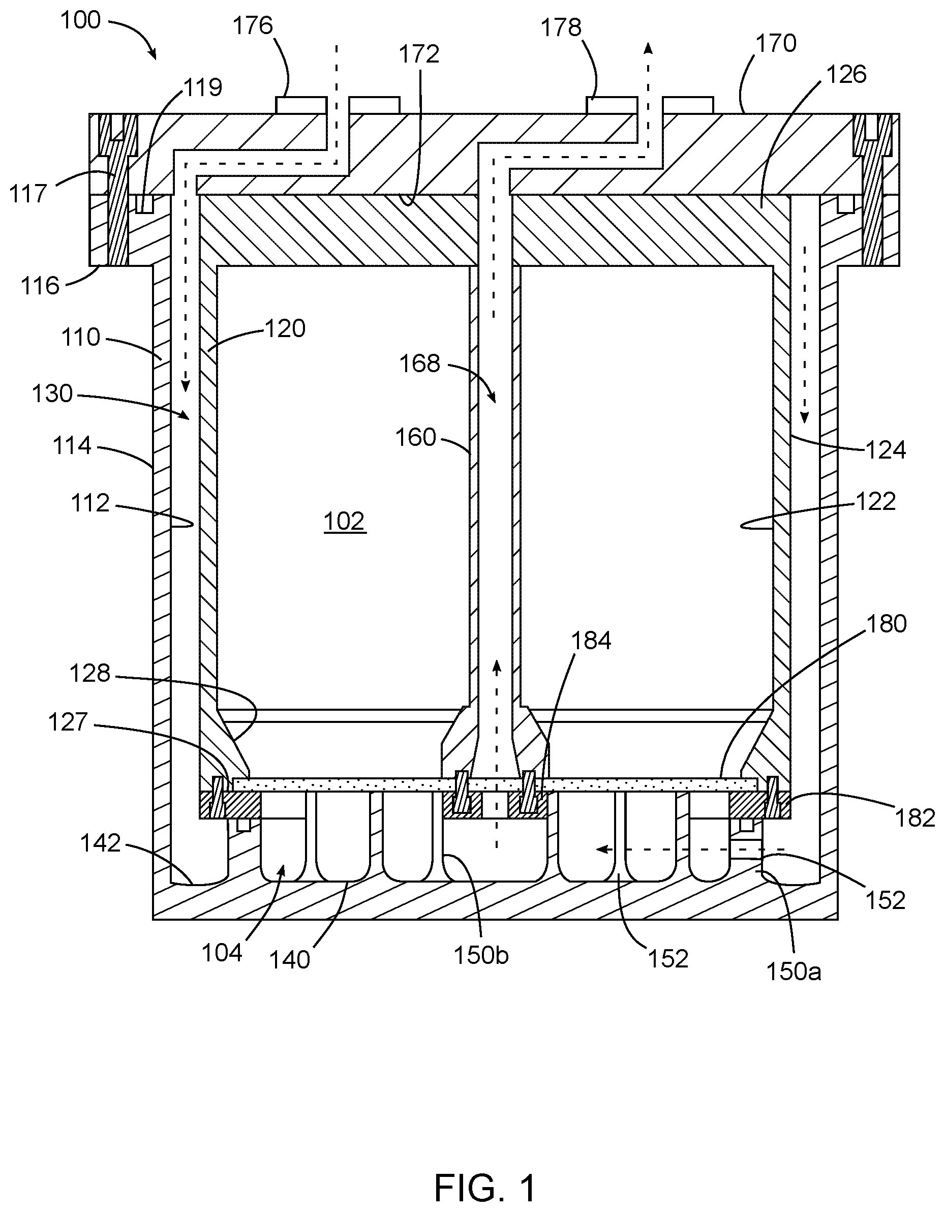 Patent US11773485 Figure 1 – Bottom fed sublimation bed for high saturation efficiency in semiconductor applications
