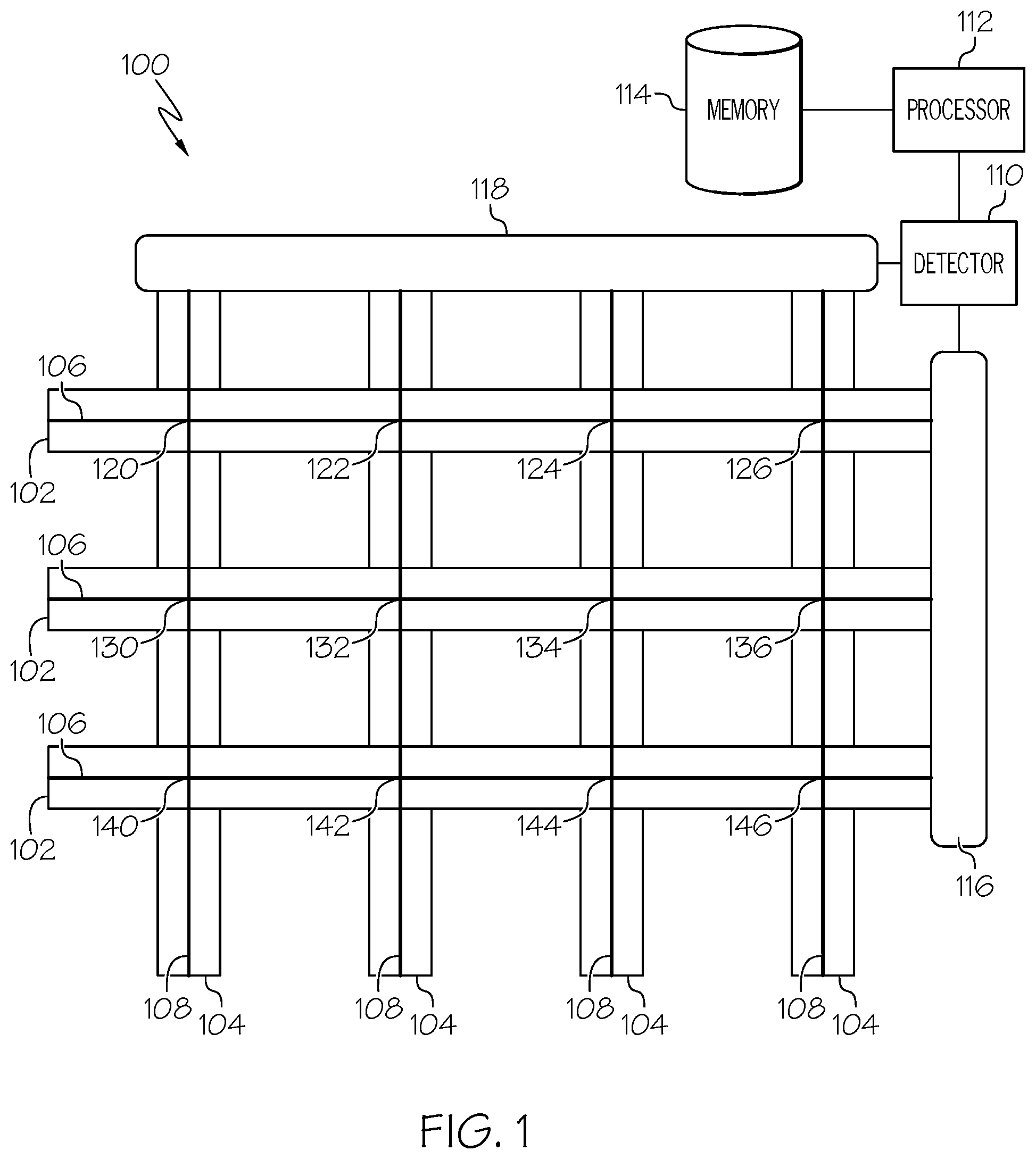 Patent US11773518 — Object detection by indexed optical fiber fabrics — Figure 1