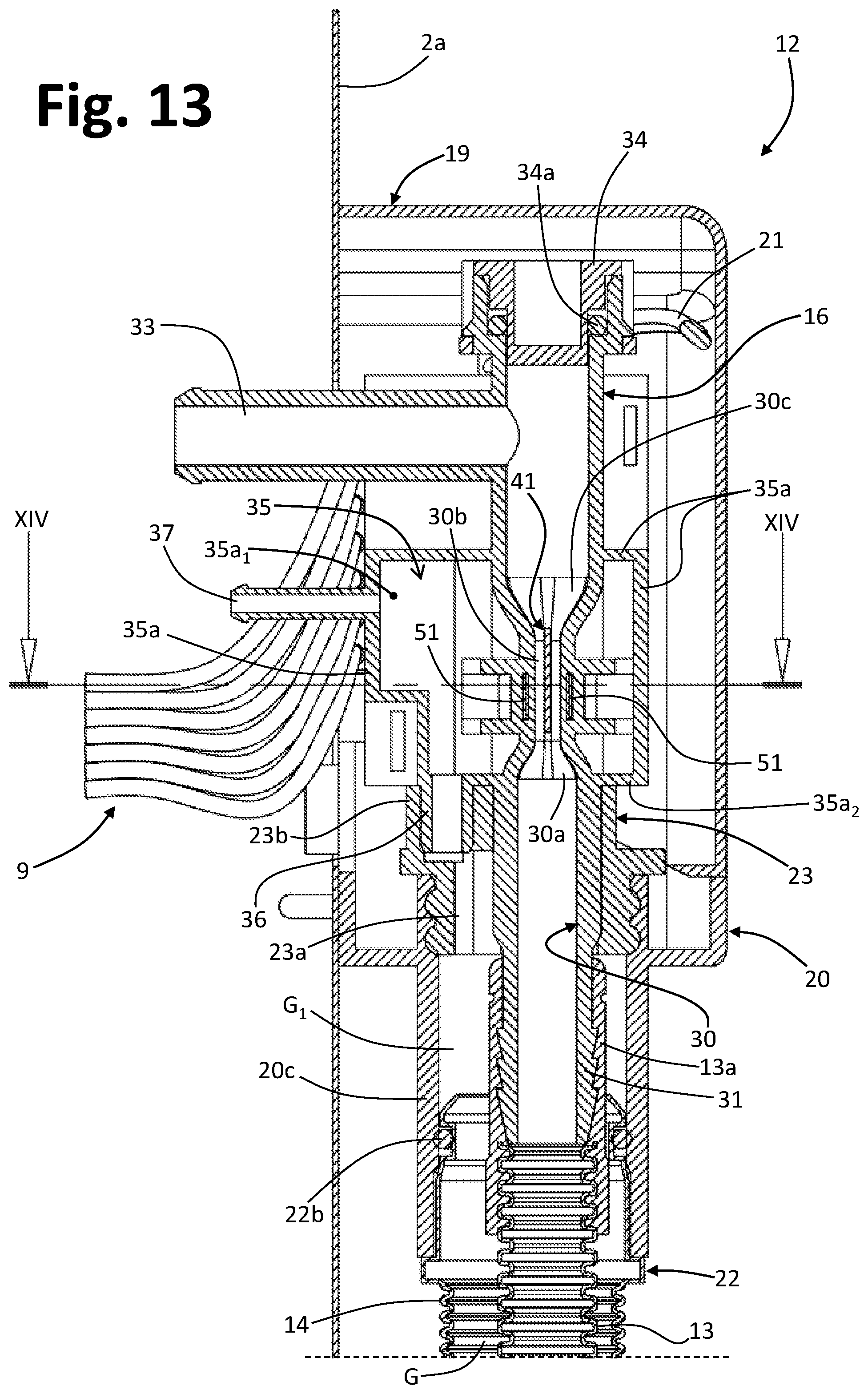 Patent US11773528 Figure 9 – Safety device against leaks of liquid for liquid-conducting household appliances