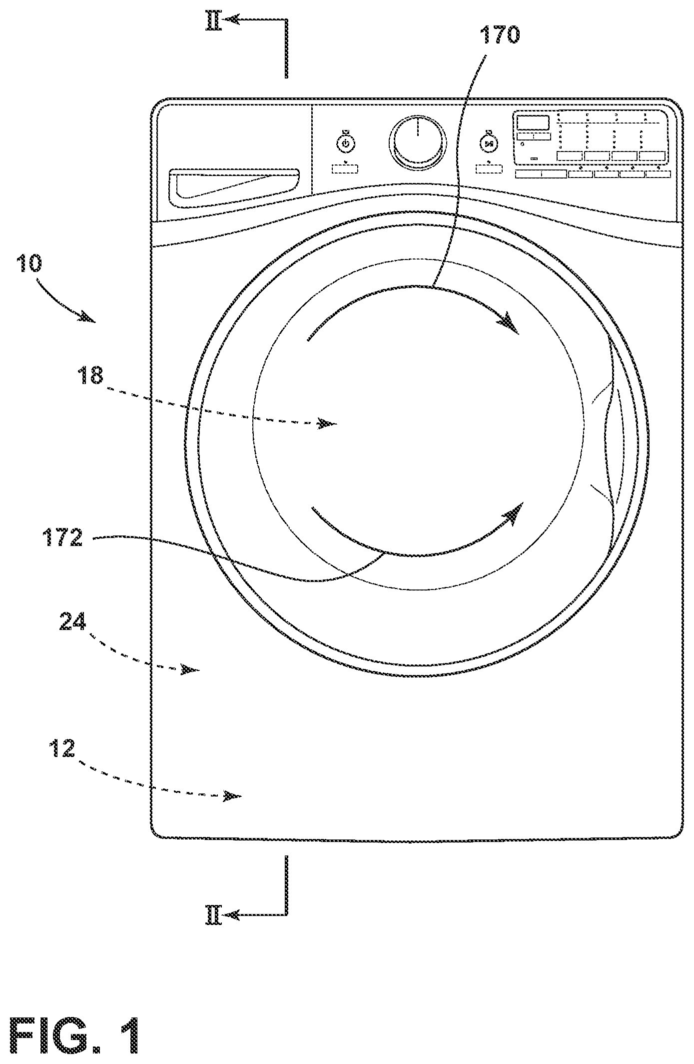 Patent US11773530 — Laundry appliance utilizing a permanent split capacitor motor having a sensor for providing temperature control within the appliance — Figure 1