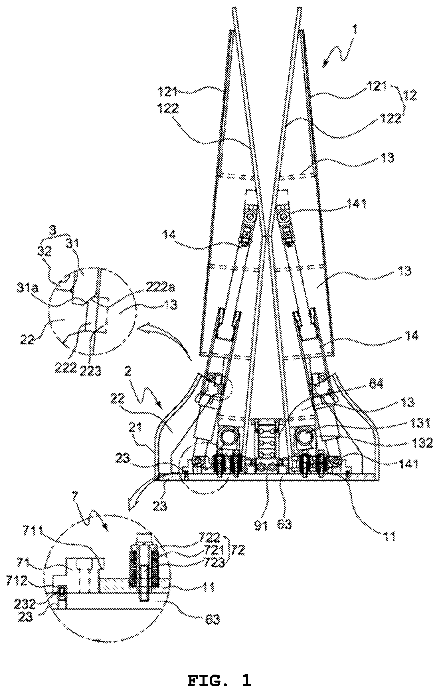 Patent US11773550 Figure 1 – Rotational deck with shock-reducing front block of emergency vehicle return apparatus for median strip