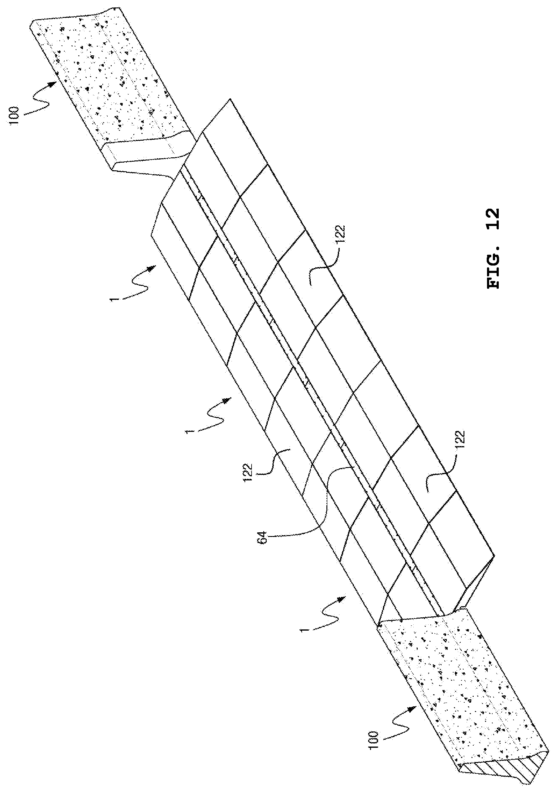 Patent US11773550 Figure 12 – Rotational deck with shock-reducing front block of emergency vehicle return apparatus for median strip