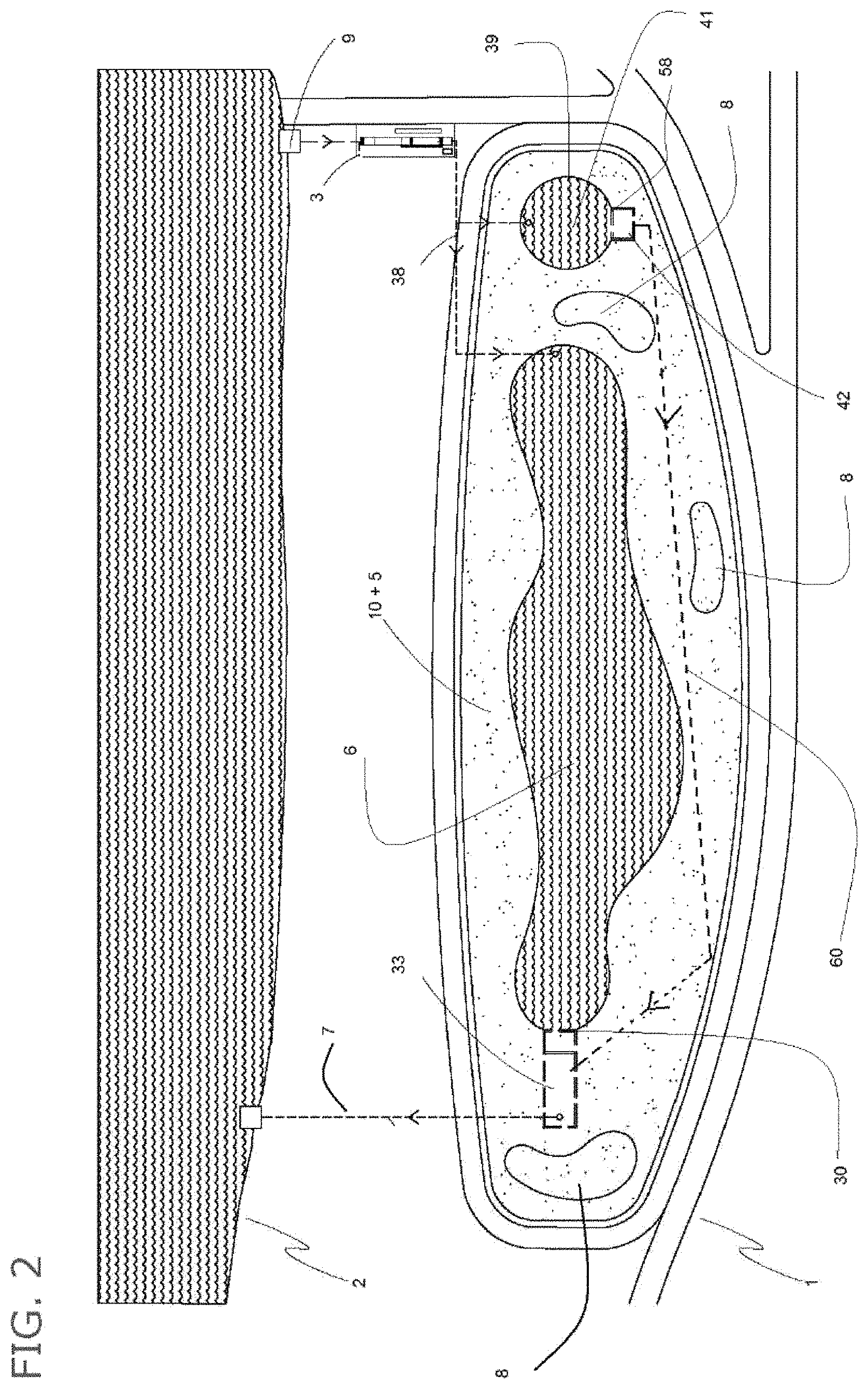 Patent US11773552 Figure 2 – Process of implementation of artificial beach of running water for recreation