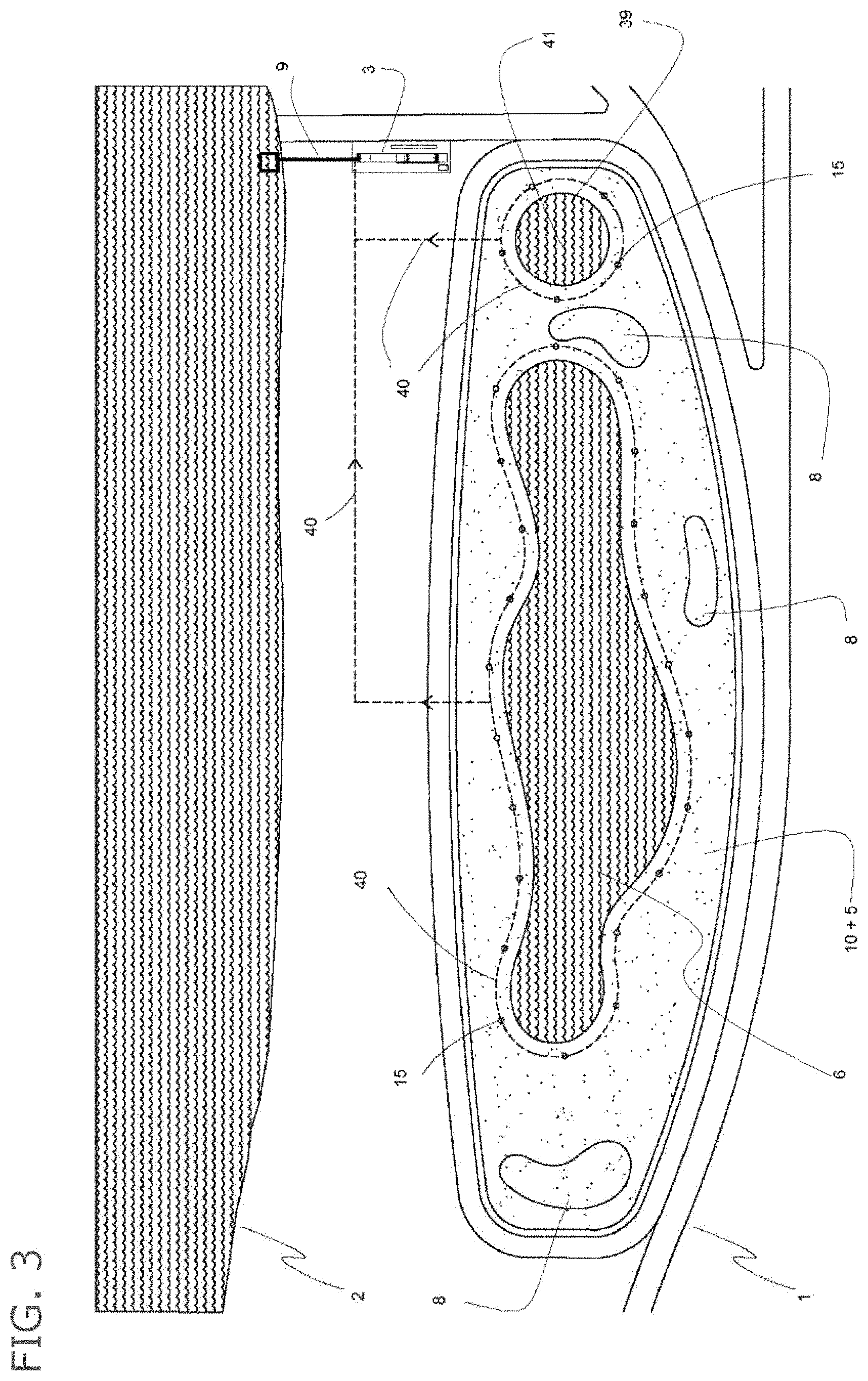 Patent US11773552 Figure 3 – Process of implementation of artificial beach of running water for recreation