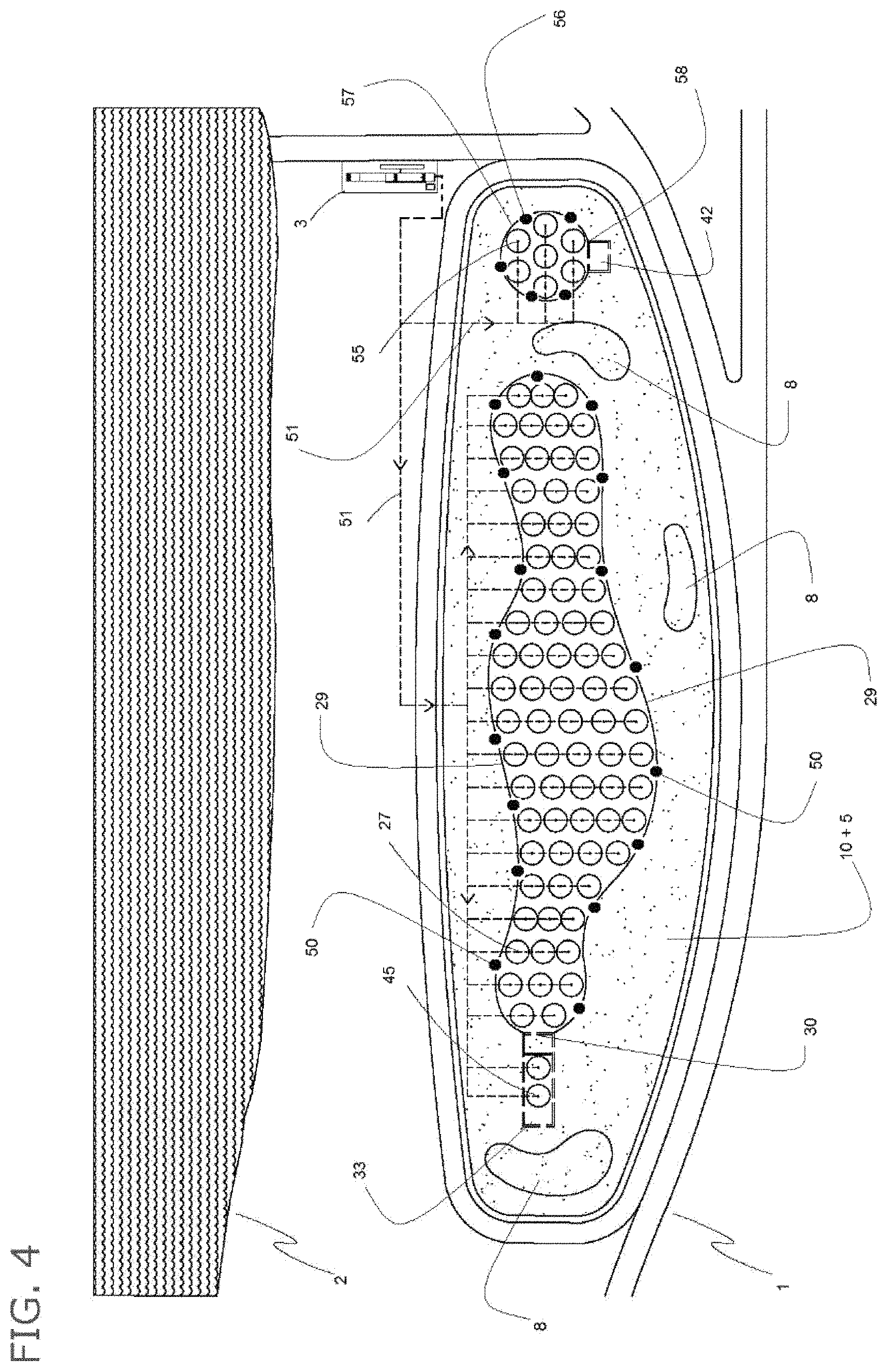 Patent US11773552 Figure 4 – Process of implementation of artificial beach of running water for recreation