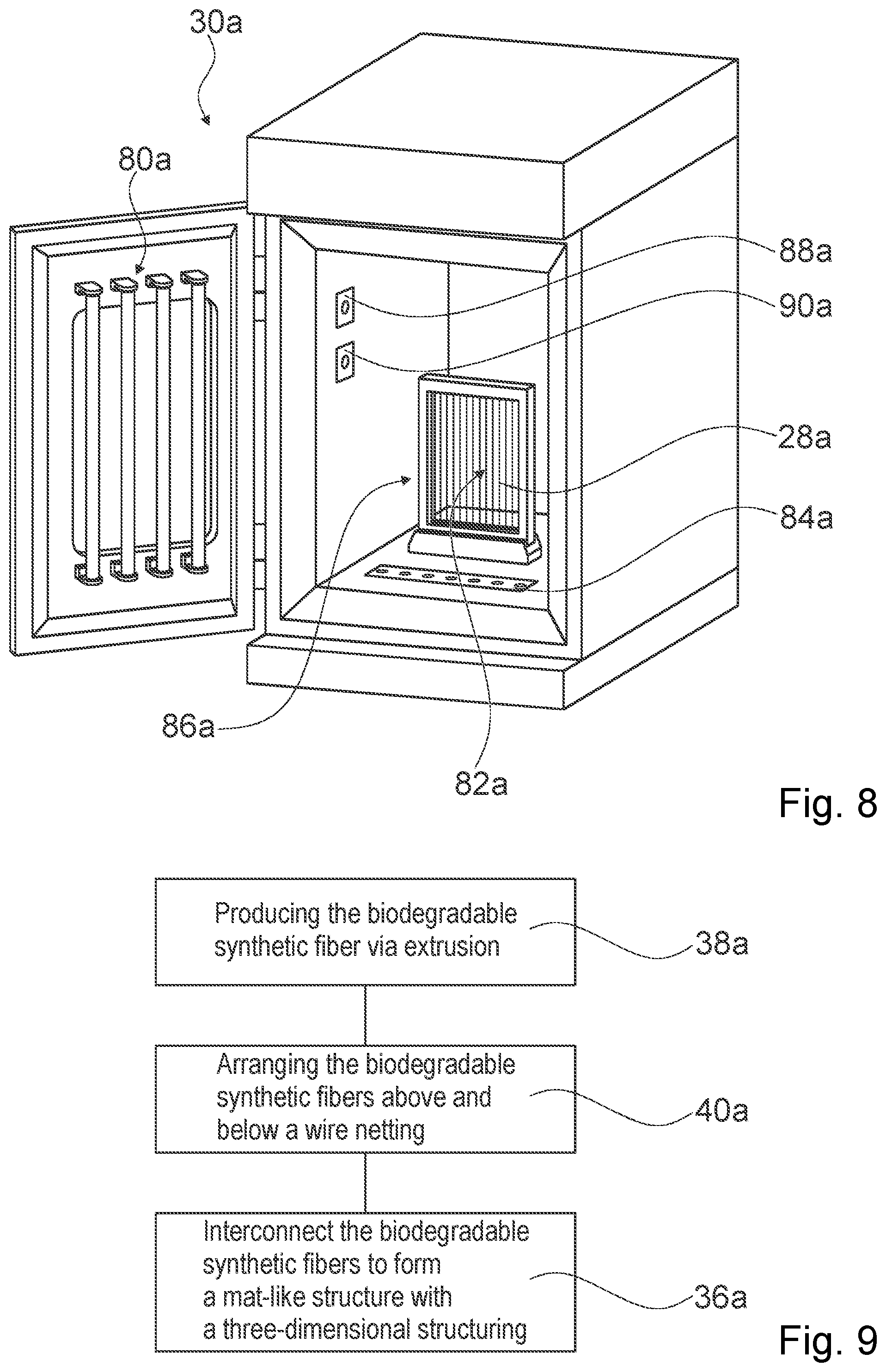 Patent US11773559 Figure 8 – Protective device, slope securing means as well as use of and method for producing the protective device