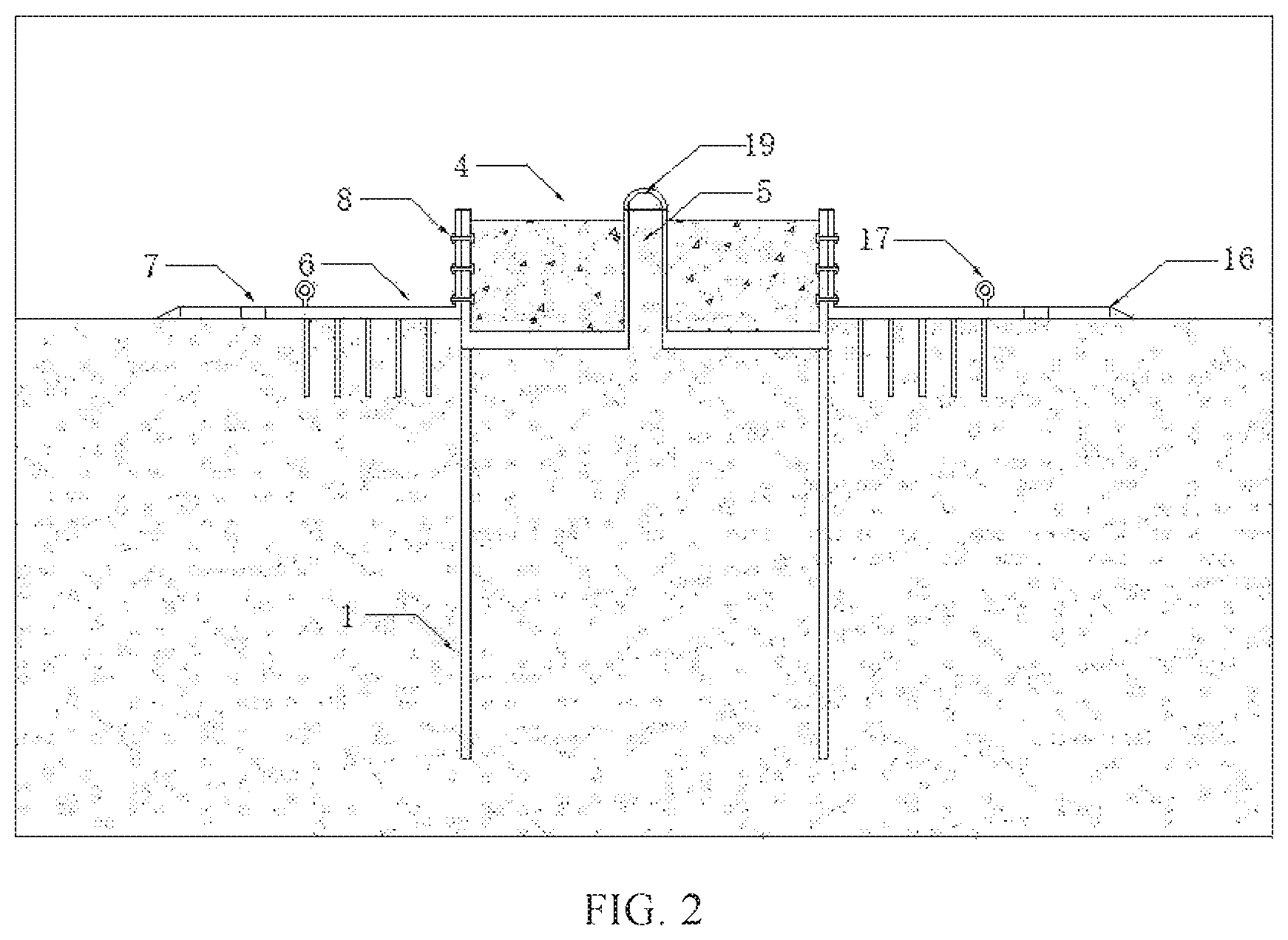 Patent US11773561 Figure 2 – Combined suction anchor reinforced by grouting spiral anchor
