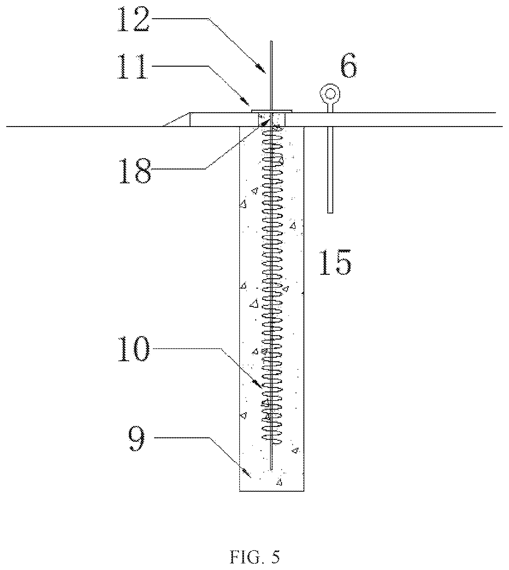 Patent US11773561 Figure 5 – Combined suction anchor reinforced by grouting spiral anchor