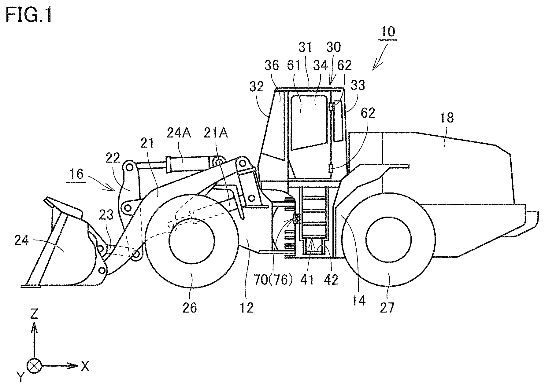 Patent US11773566 Figure 1 – Cab for work machine and work machine