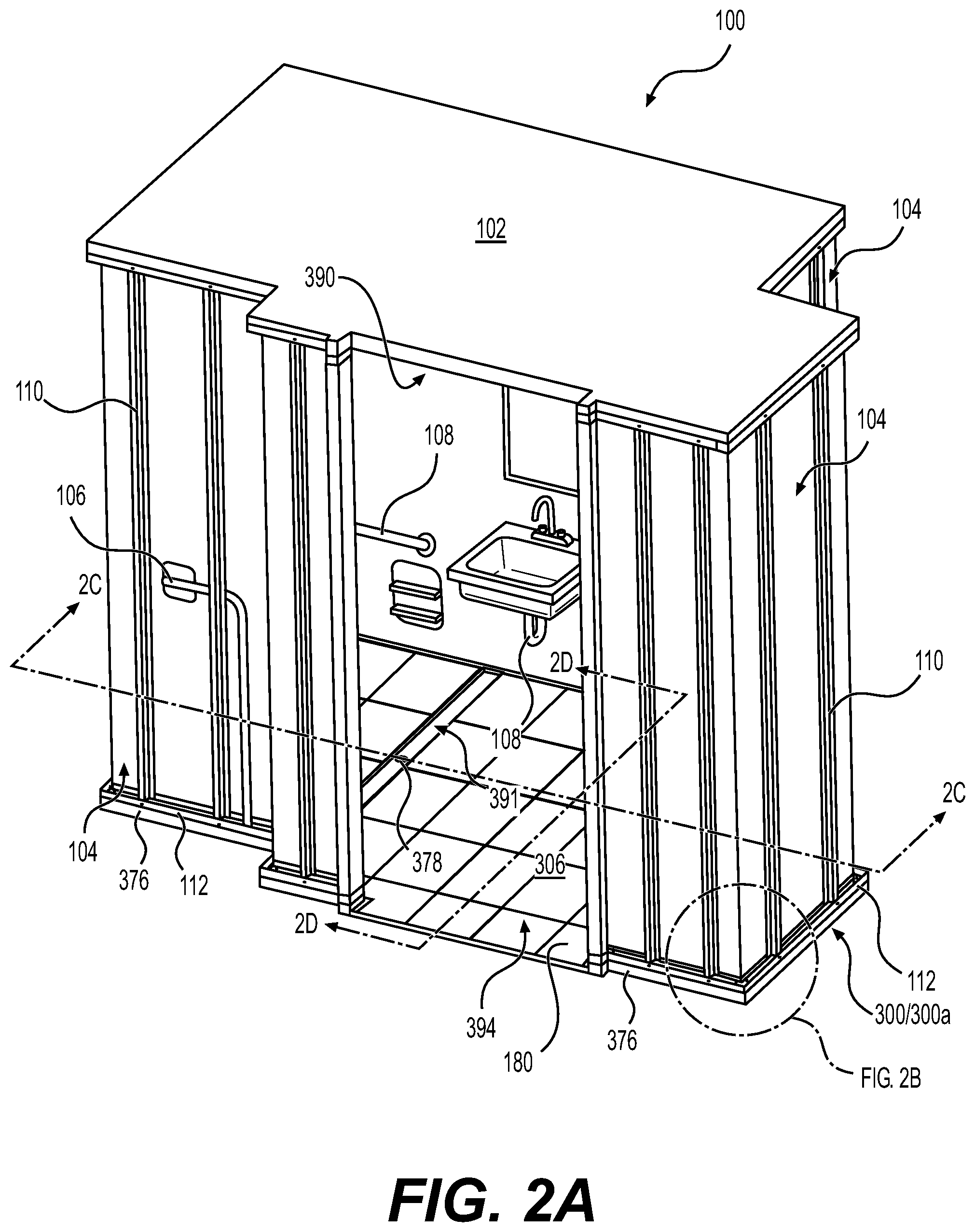 Patent US11773603 Figure 2 – Reinforced floors for modular bathrooms