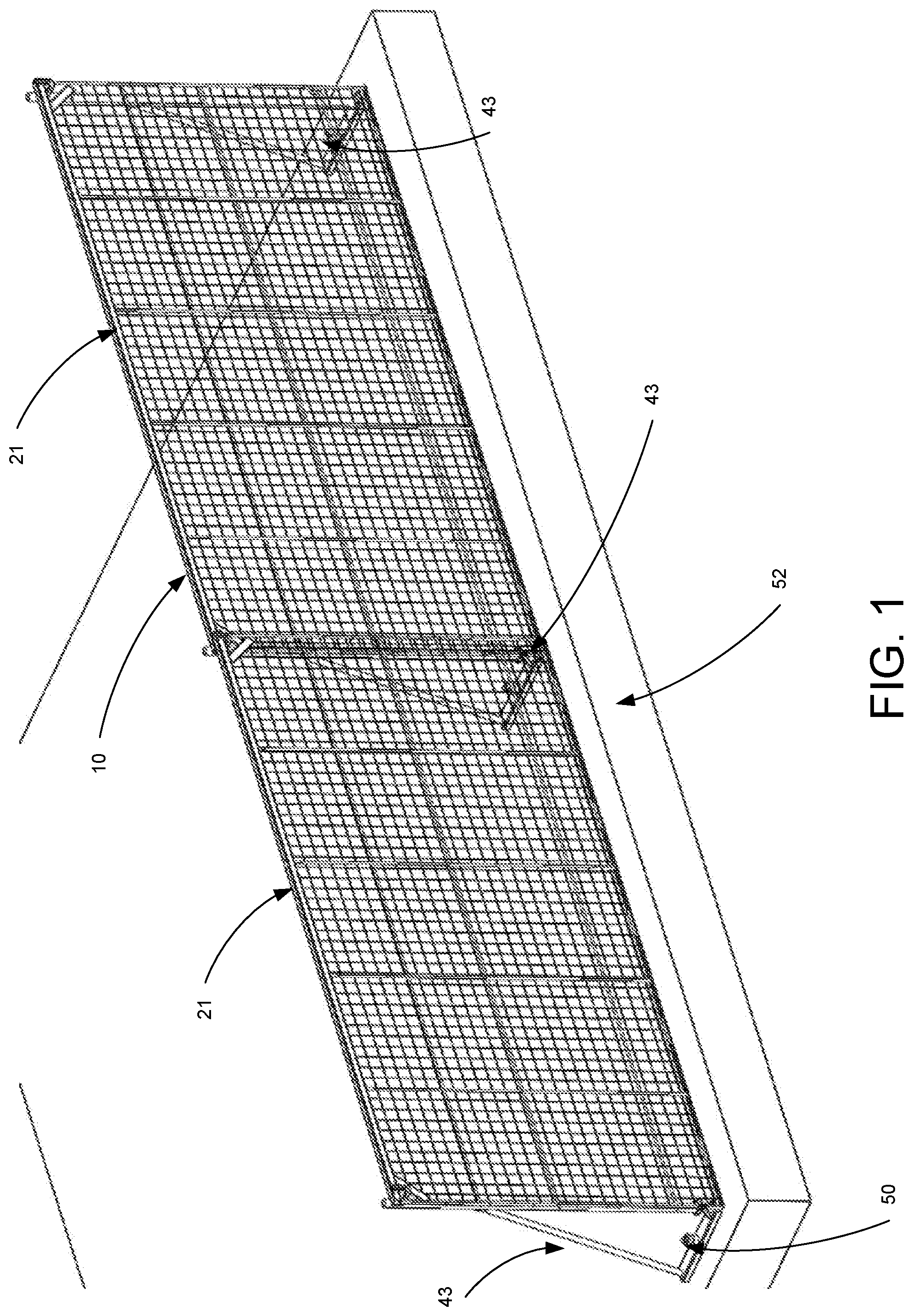 Patent US11773609 Figure 1 – Safety fence assembly