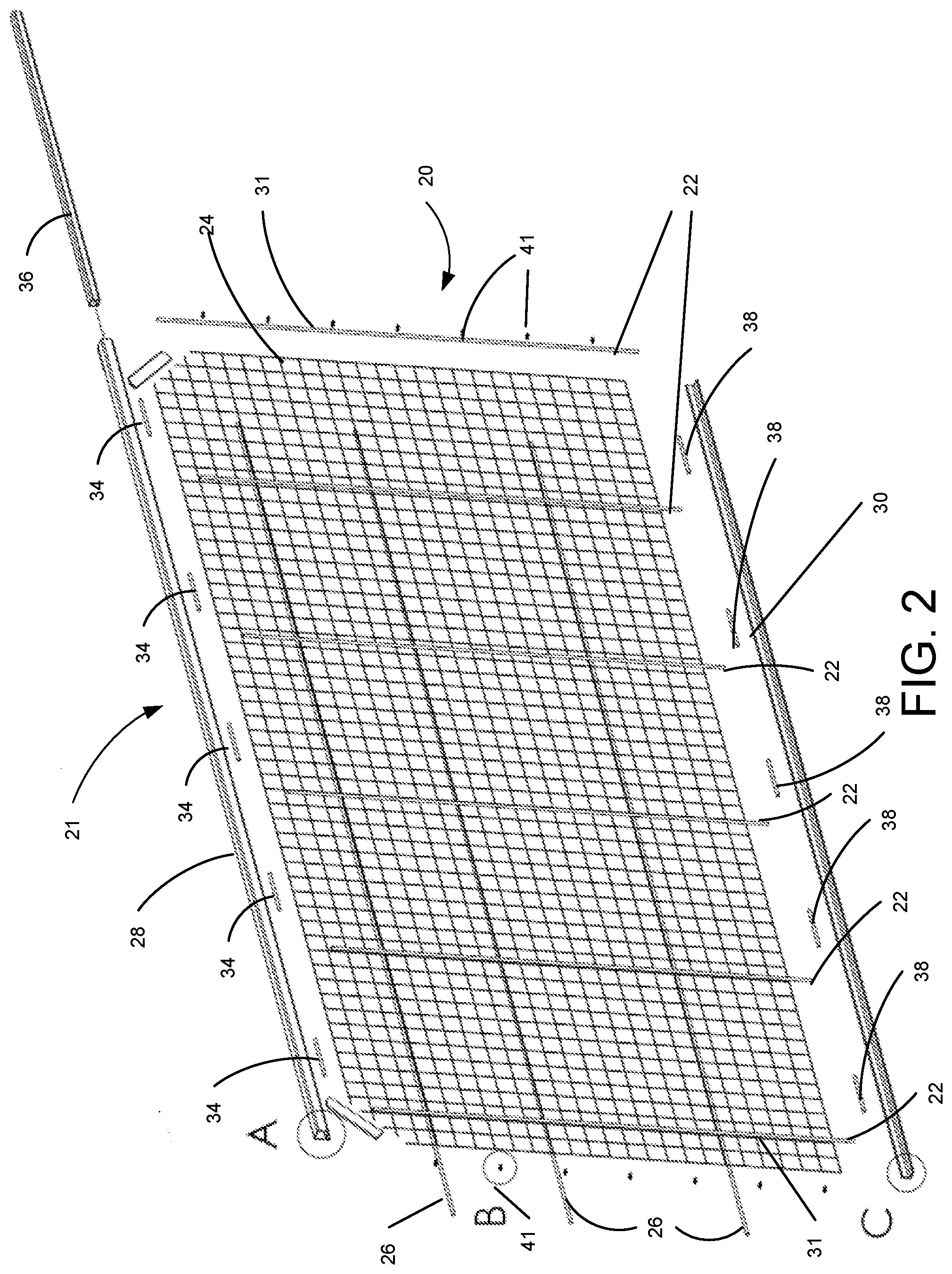 Patent US11773609 Figure 2 – Safety fence assembly