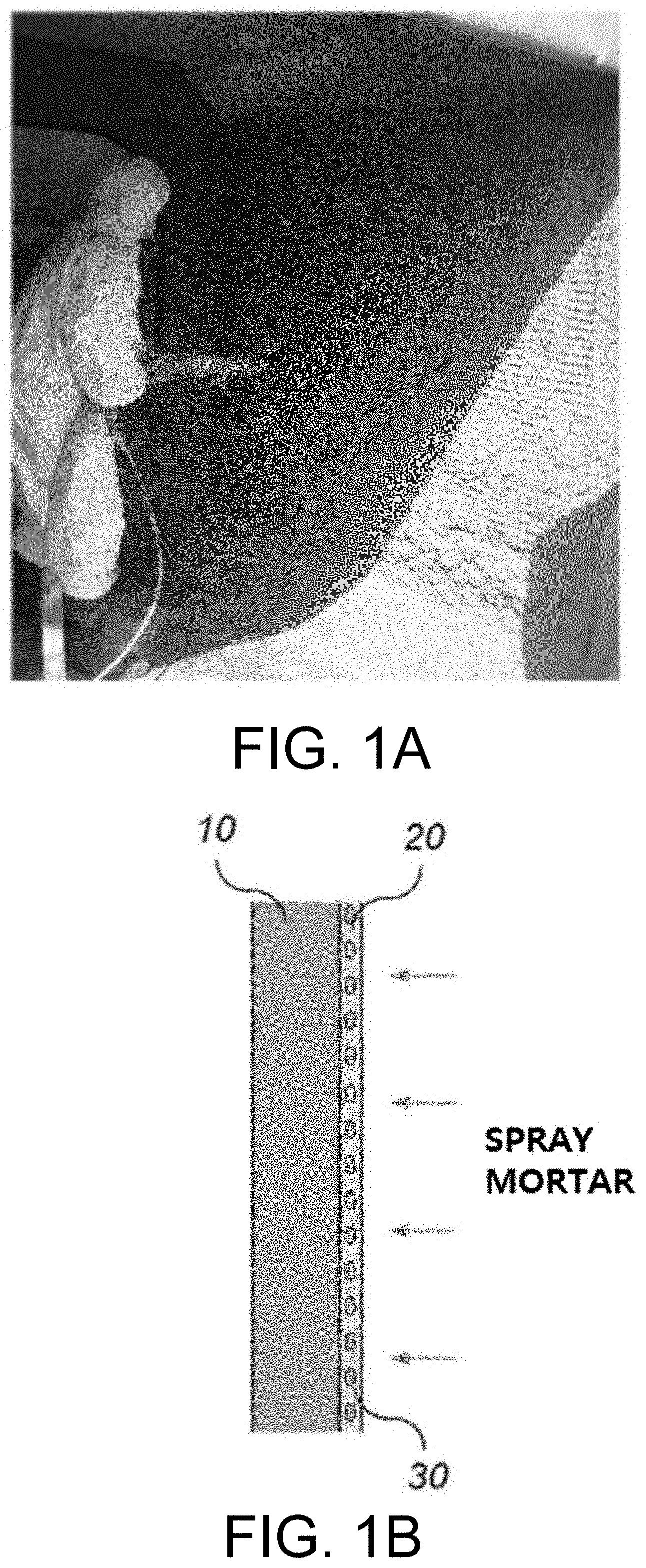 Patent US11773610 Figure 1 – Concrete structure strengthened using grid reinforcement material and non-shrink grout and method of strengthening the same