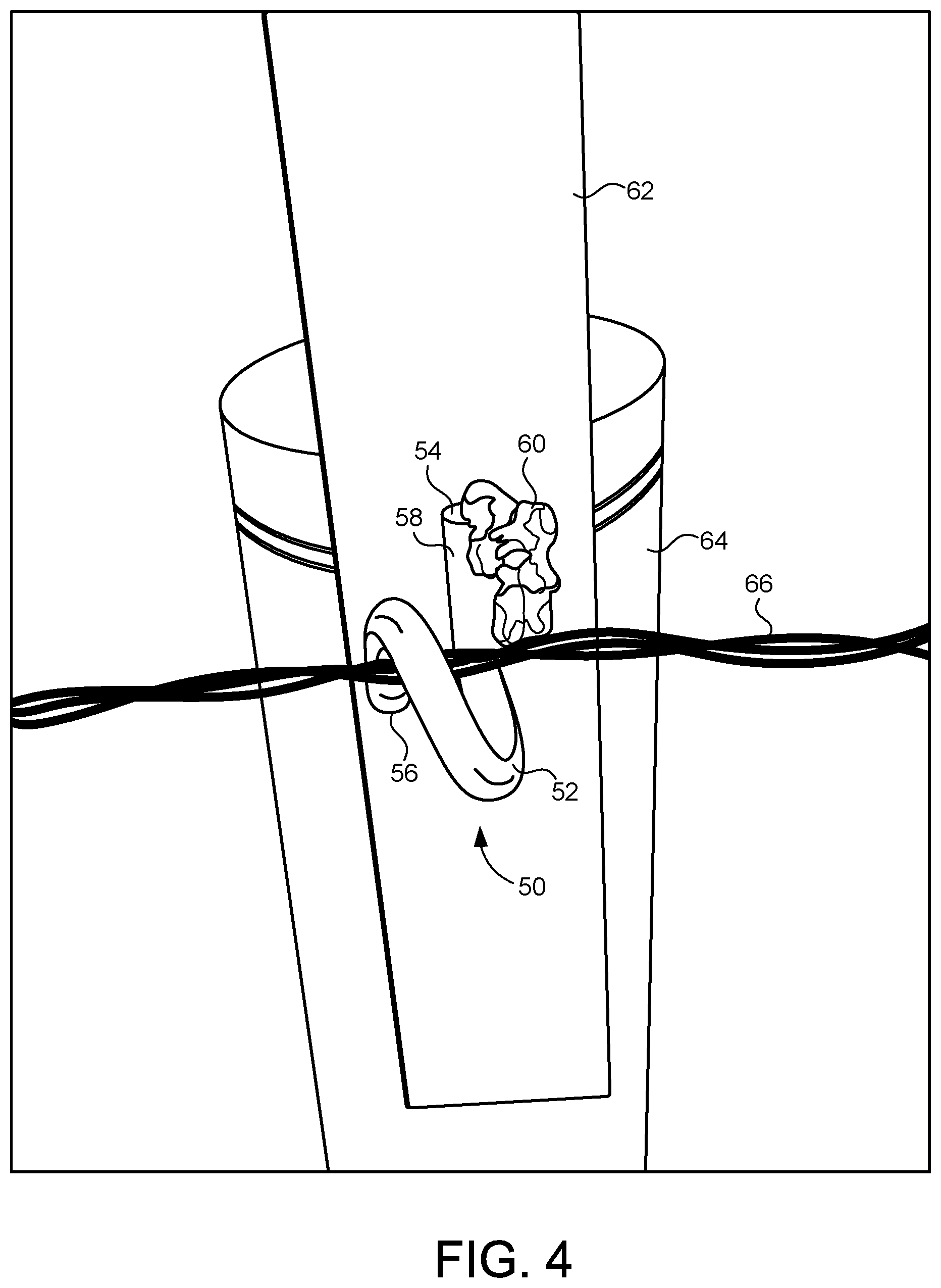 Patent US11773617 Figure 3 – Article and assembly for securing a line to an external surface, such as a fence post