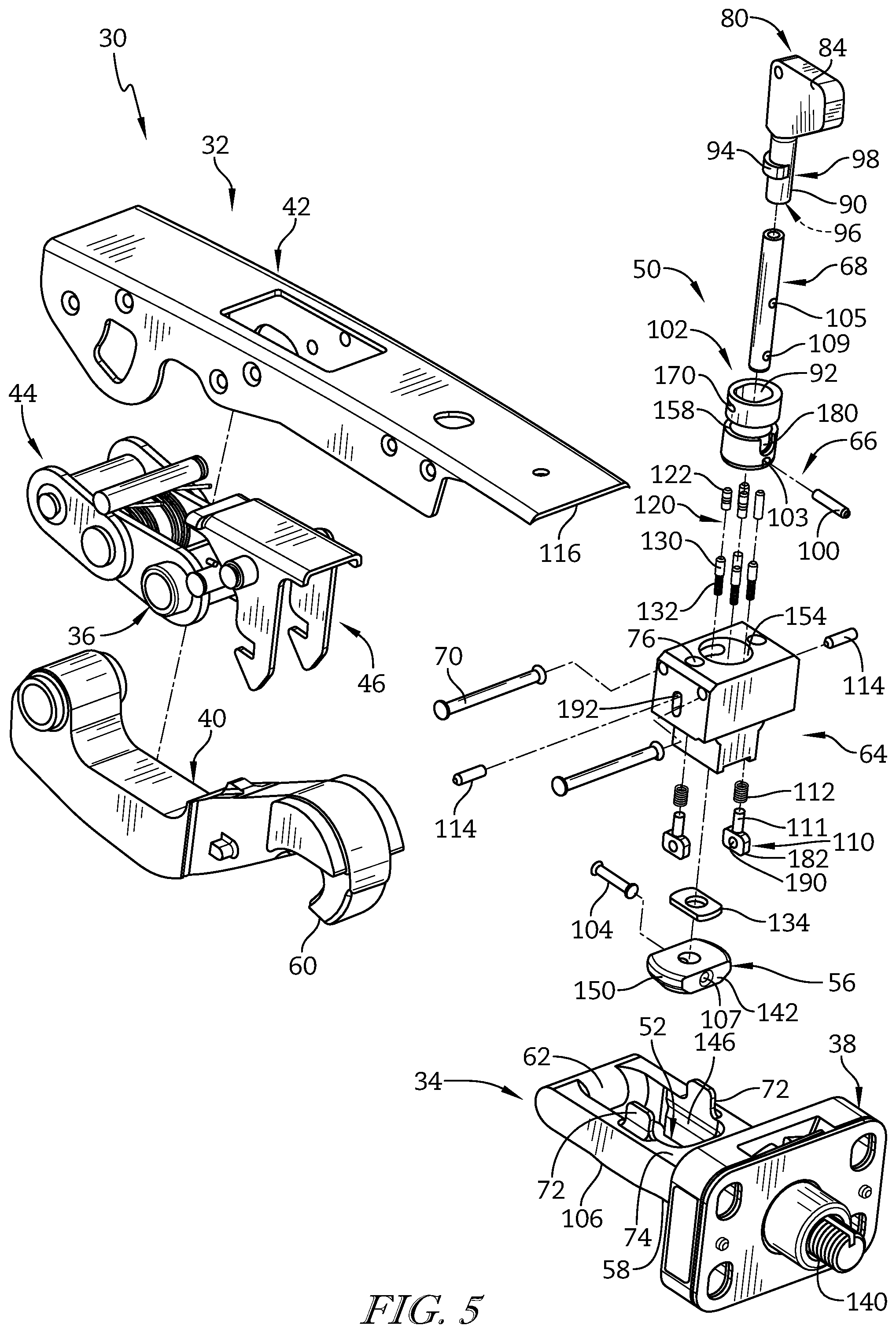 Patent US11773622 Figure 2 – Key, lock, and latch assembly