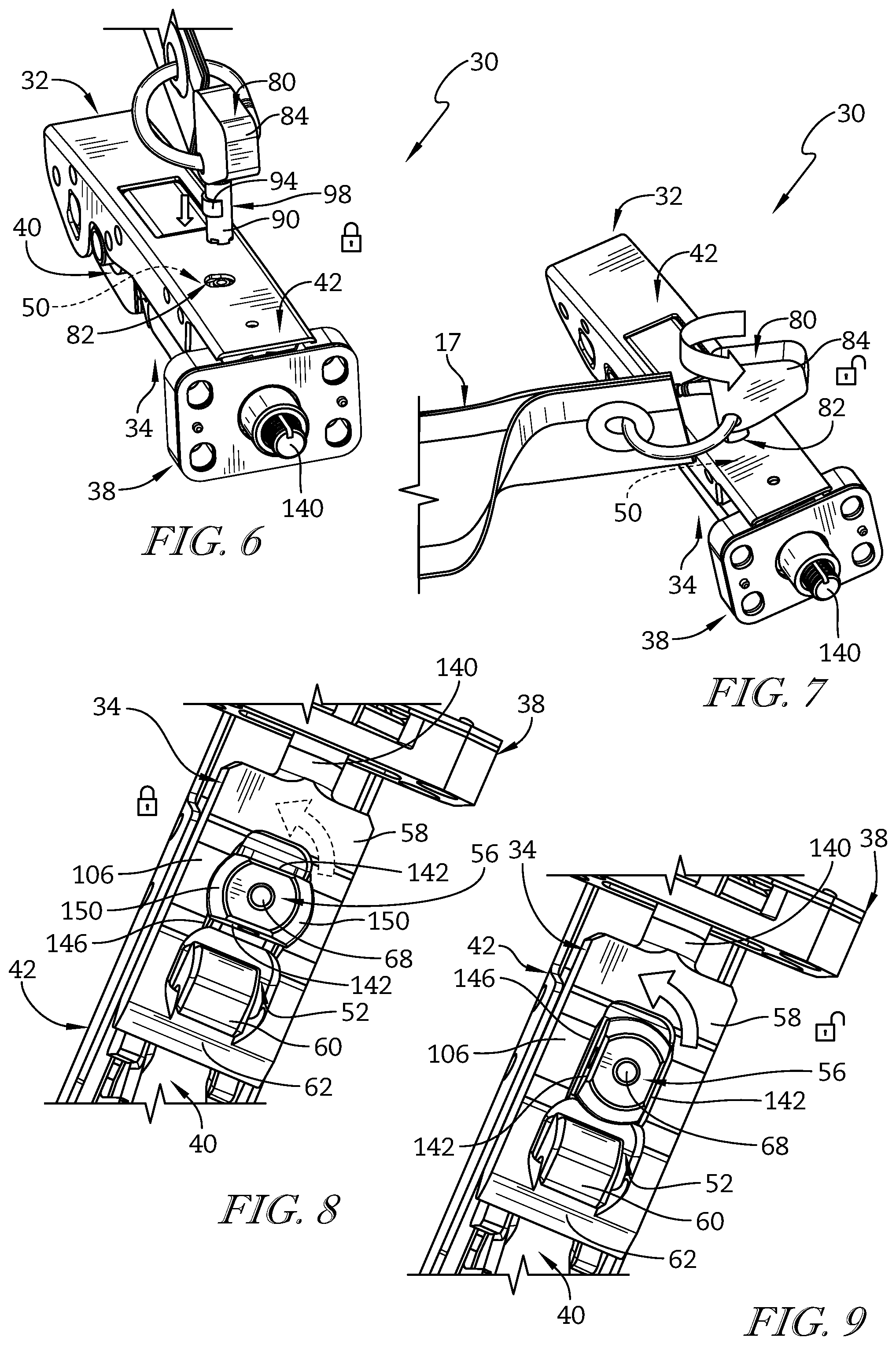 Patent US11773622 Figure 3 – Key, lock, and latch assembly