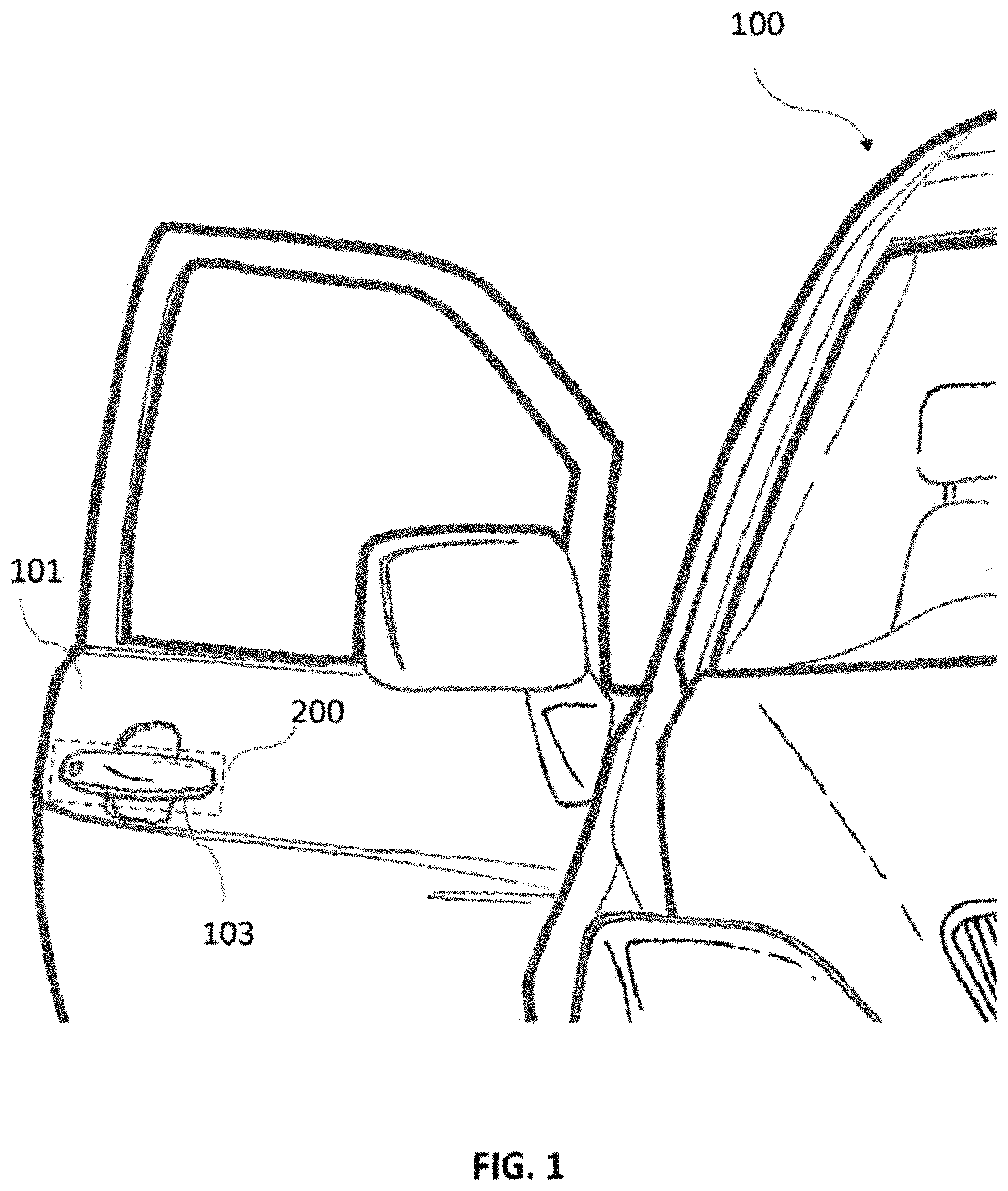 Patent US11773630 — Emergency access device for a vehicle opening panel with electrical ejector comprising a percussion mode — Figure 1