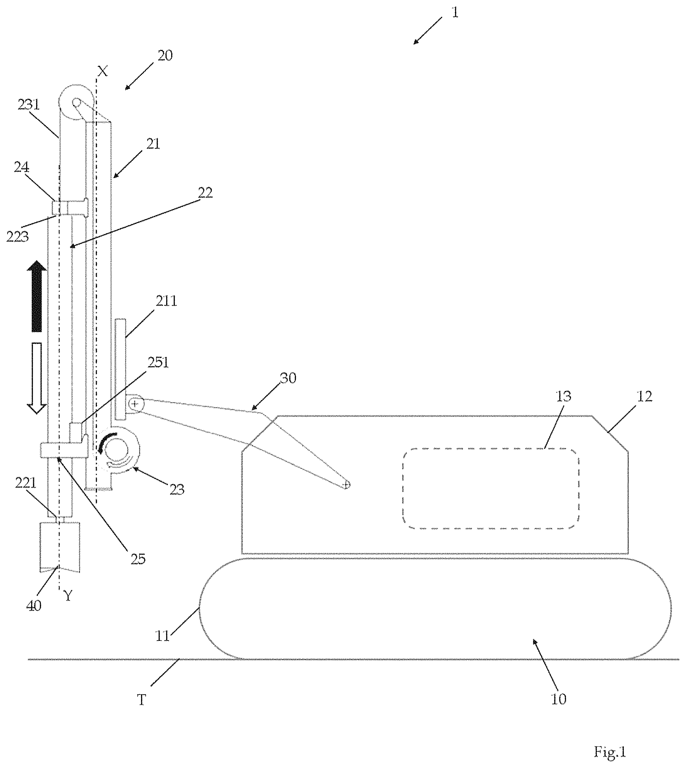 Patent US11773651 Figure 1 – Drilling machine for foundation piles comprising an electric energy recovery winch