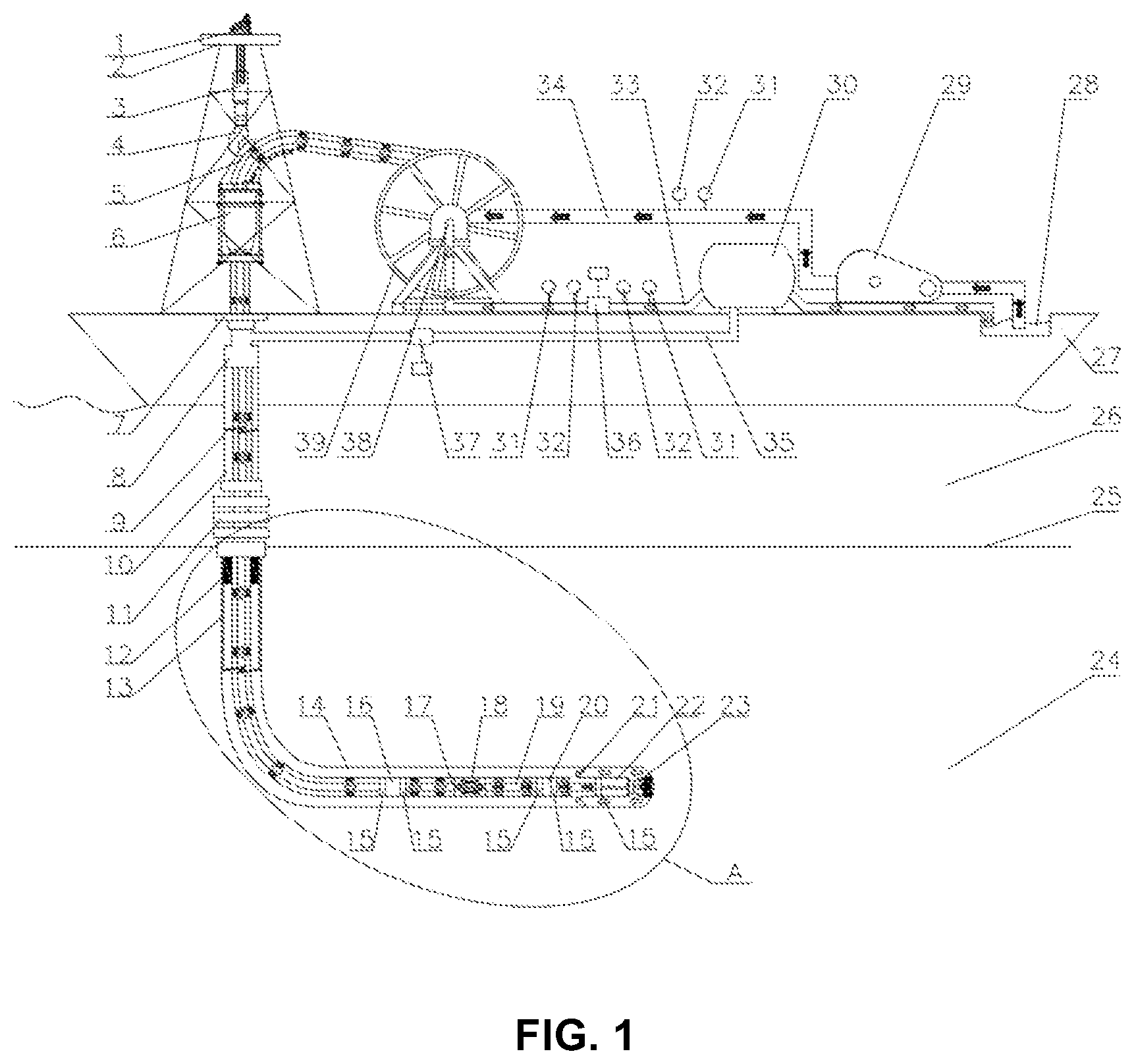 Patent US11773653 Figure 1 – Double-layer coiled tubing double-gradient drilling system