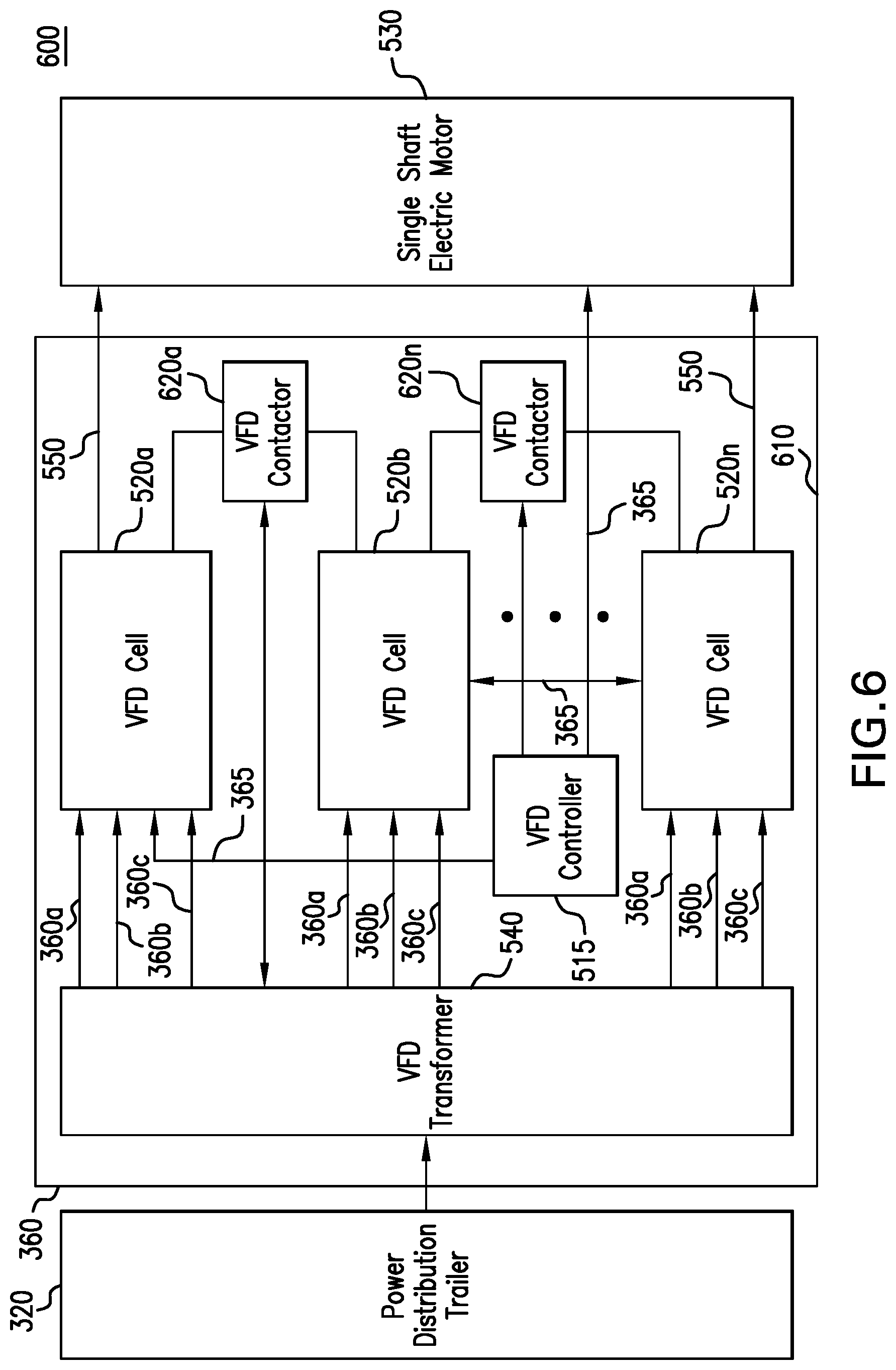 Patent US11773664 Figure 6 – Variable frequency drive configuration for electric driven hydraulic fracking system