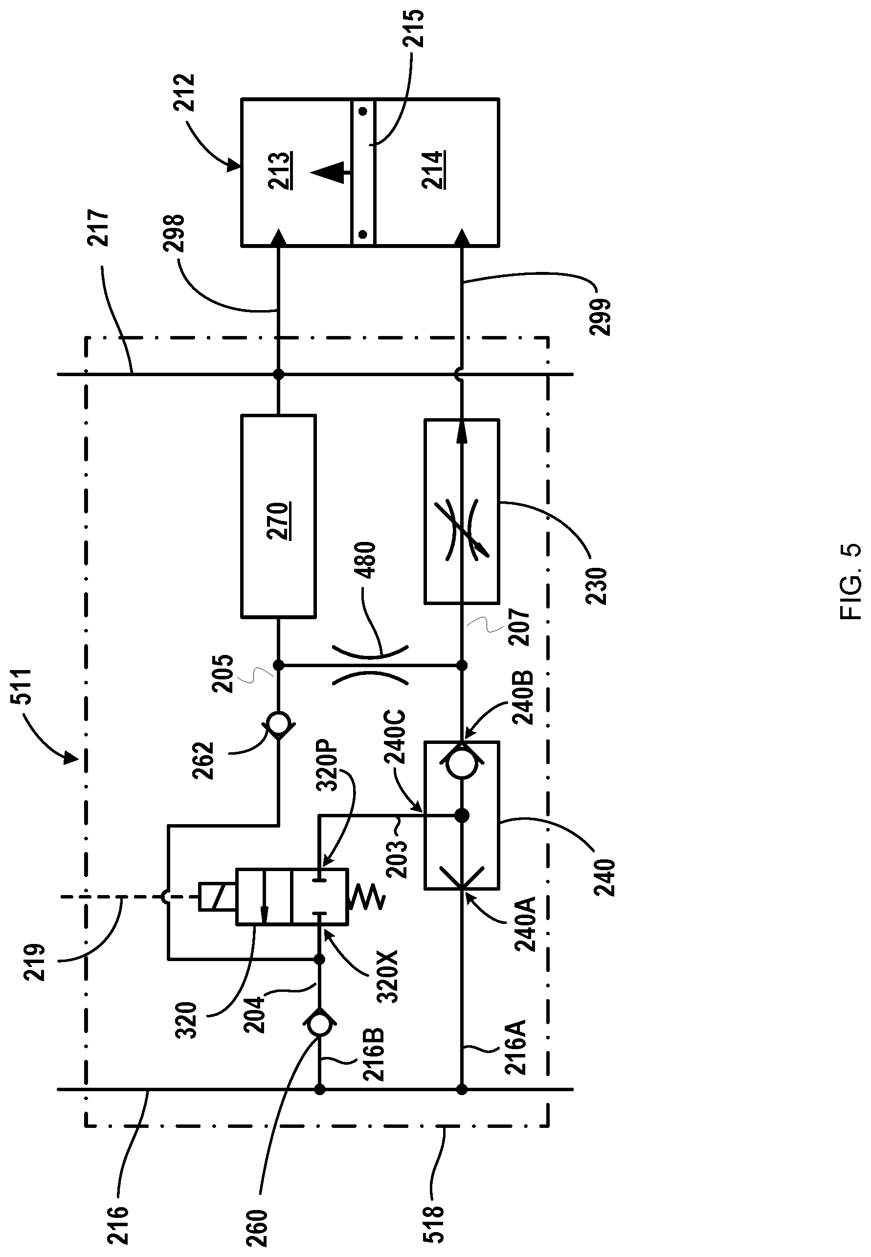 Patent US11773687 Figure 5 – Single solenoid electro-hydraulic control system to actuate downhole valves