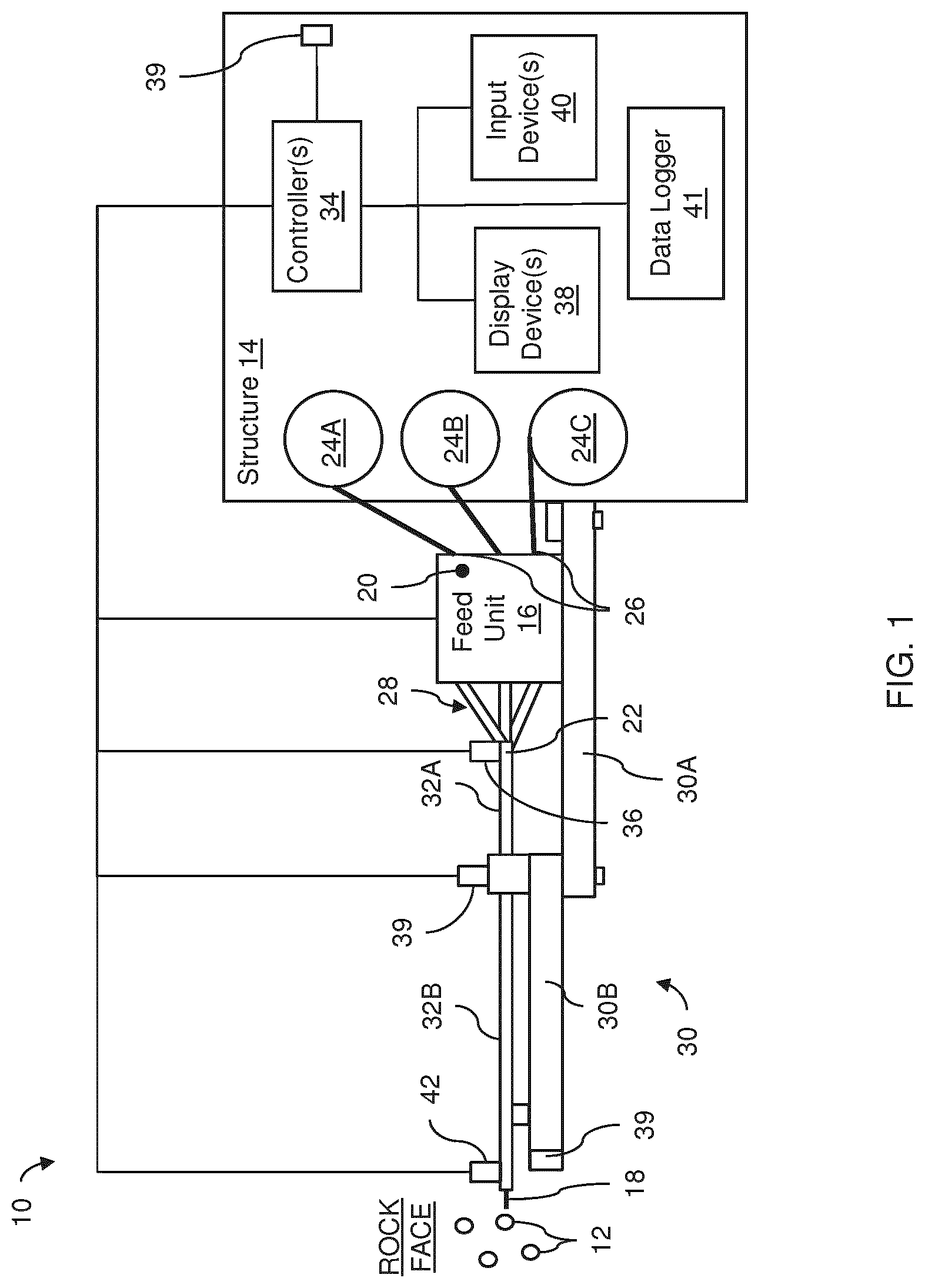 Patent US11773719 Figure 1 – Apparatus and method for preparing a blast hole in a rock face during a mining operation